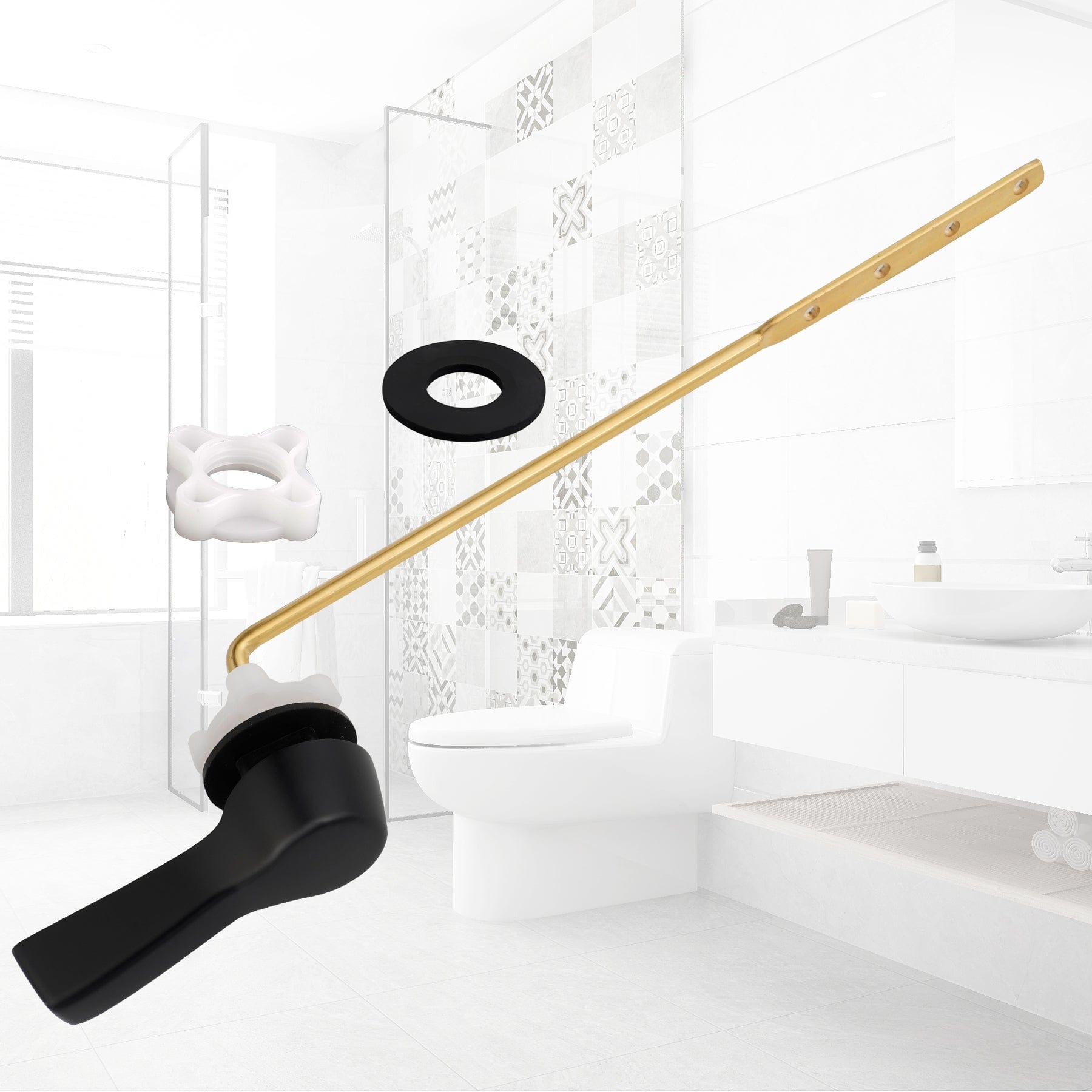 Hibbent Shop Toilet Tank Levers Hibbent 2 Pack Universal Front Mount Toilet Handle Tank Flush Lever Replacement Handle with 2 Pieces Stainless Steel Flapper Chains for Most Front Mount Toilets - Matte Black Finish Hibbent 2 Pack Universal Front Mount Toilet Handle Tank Flush Lever Replacement Handle with 2 Pieces Stainless Steel Flapper Chains for Most Front Mount Toilets - Matte Black Finish