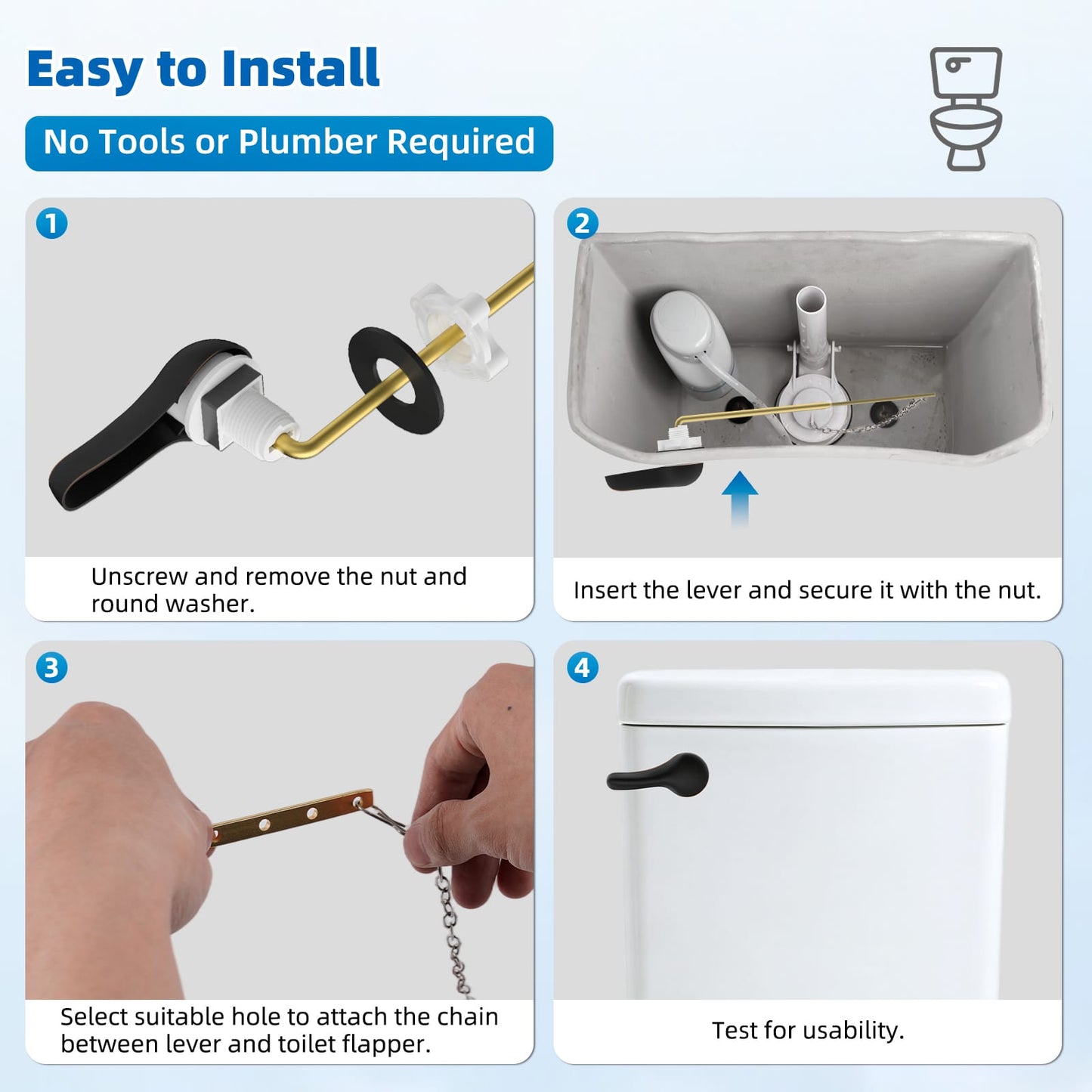 Hibbent Shop Toilet Tank Levers Hibbent Metal Front Mount Toilet Handle Replacement Kit, Metal Flush Lever, Universal Toilet Flush Handle Fits Front-Mount Tanks, Stainless Steel Flapper Chains, 4 Adjustable Holes, Oil Rubbed Bronze Hibbent Metal Front Mount Toilet Handle Replacement Kit, Metal Flush Lever, Universal Toilet Flush Handle Fits Front-Mount Tanks, Stainless Steel Flapper Chains, 4 Adjustable Holes, Oil Rubbed Bronze