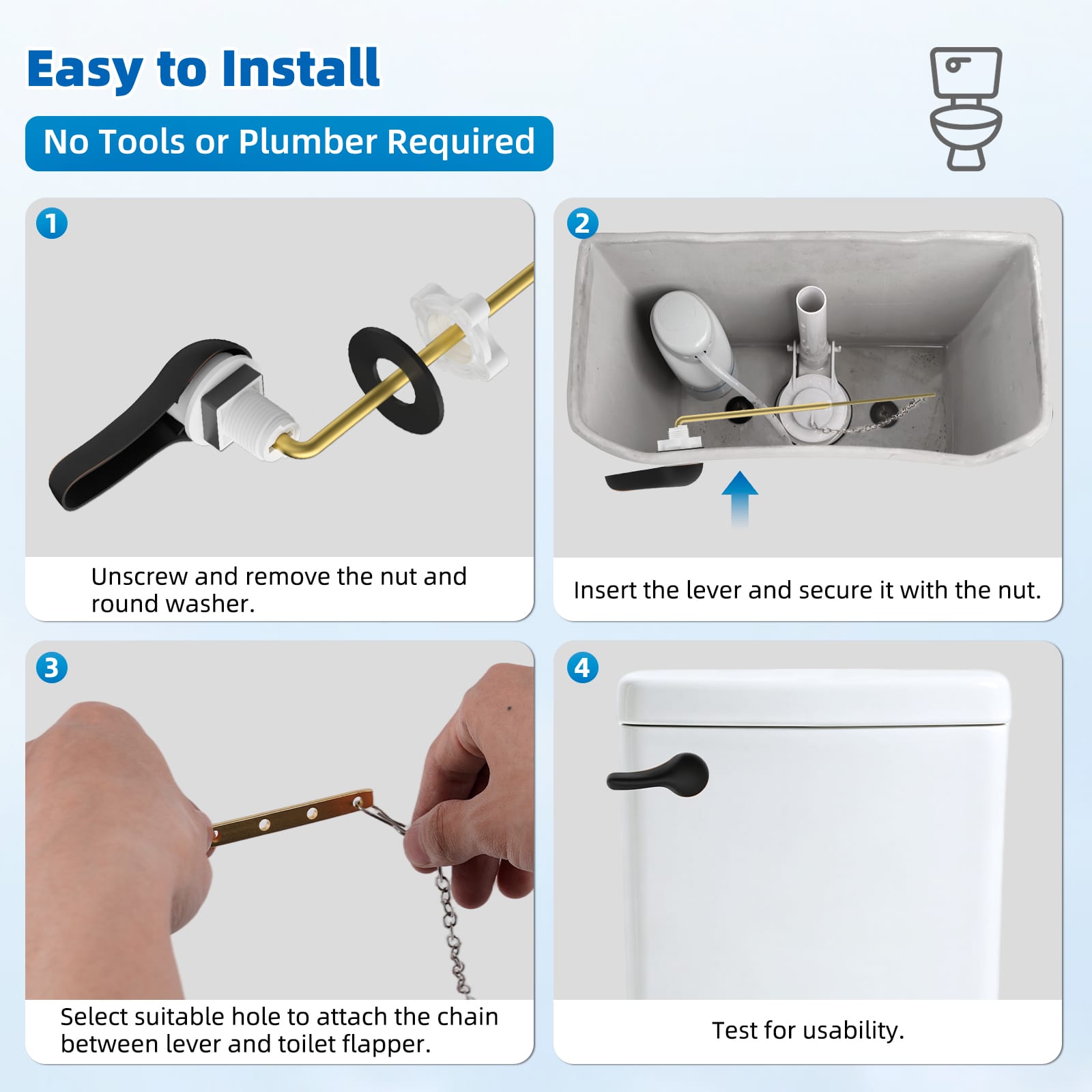 Hibbent Shop Toilet Tank Levers Hibbent Metal Front Mount Toilet Handle Replacement Kit, Metal Flush Lever, Universal Toilet Flush Handle Fits Front-Mount Tanks, Stainless Steel Flapper Chains, 4 Adjustable Holes, Oil Rubbed Bronze Hibbent Metal Front Mount Toilet Handle Replacement Kit, Metal Flush Lever, Universal Toilet Flush Handle Fits Front-Mount Tanks, Stainless Steel Flapper Chains, 4 Adjustable Holes, Oil Rubbed Bronze