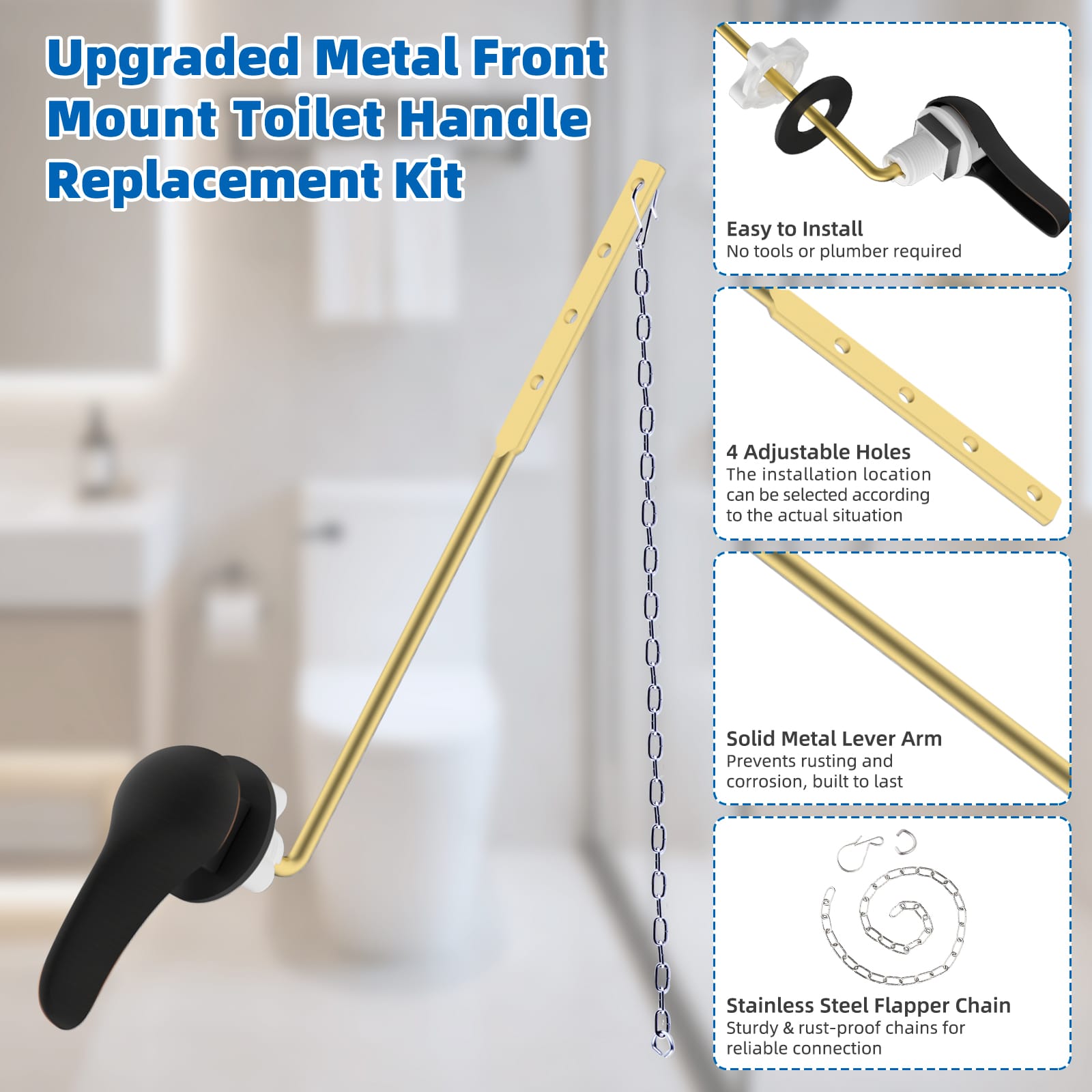 Hibbent Shop Toilet Tank Levers Hibbent Metal Front Mount Toilet Handle Replacement Kit, Metal Flush Lever, Universal Toilet Flush Handle Fits Front-Mount Tanks, Stainless Steel Flapper Chains, 4 Adjustable Holes, Oil Rubbed Bronze Hibbent Metal Front Mount Toilet Handle Replacement Kit, Metal Flush Lever, Universal Toilet Flush Handle Fits Front-Mount Tanks, Stainless Steel Flapper Chains, 4 Adjustable Holes, Oil Rubbed Bronze