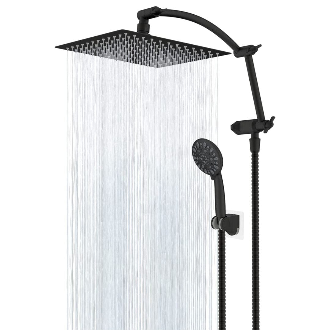 Hibbent Shower Heads Hibbent 10'' All Metal Rain Shower Head Combo with Handheld Showerhead Adjustable Extension Arm