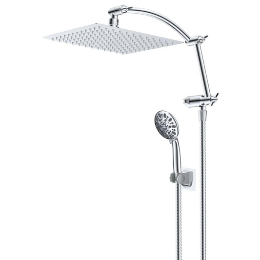 Hibbent Shower Heads Hibbent All Metal Rain Shower Head Combo with Handheld Showerhead Adjustable Extension Arm