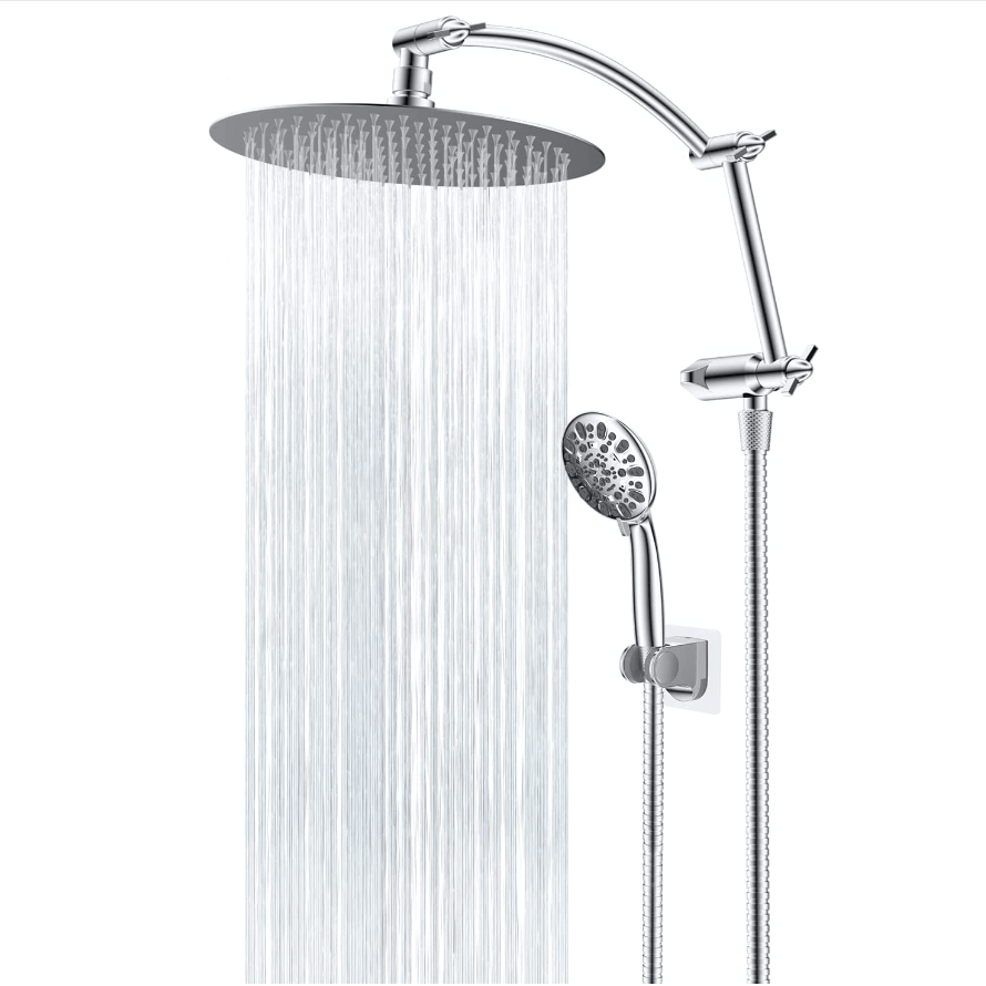 Hibbent Shower Heads Hibbent All Metal Rain Shower Head Combo with Handheld Showerhead Adjustable Extension Arm