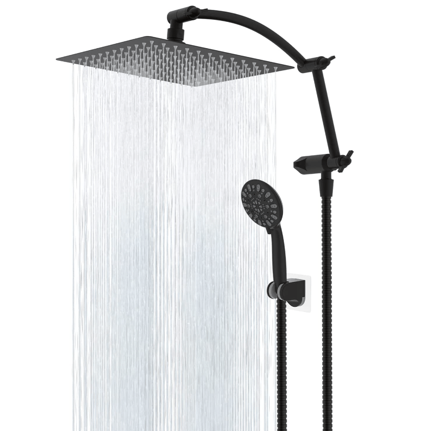 Hibbent Shower Heads Hibbent All Metal Rain Shower Head Combo with Handheld Showerhead Adjustable Extension Arm