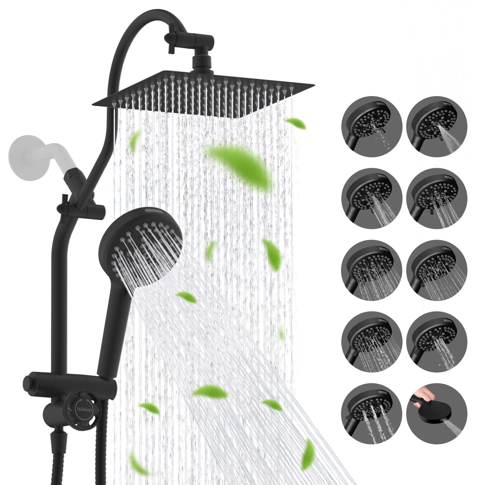 Hibbent Shower Heads Hibbent cUPC Certified All Metal 8" Rainfall Showerhead Combo, High Pressure Shower Head with 10-Spray Mode Handheld, Innovative 4-way Diverter with Pause Mode, 71'' Shower Hose and Holder Hibbent cUPC Certified All Metal 8" Rainfall Showerhead Combo, High Pressure Shower Head with 10-Spray Mode Handheld, Innovative 4-way Diverter with Pause Mode, 71'' Shower Hose and Holder
