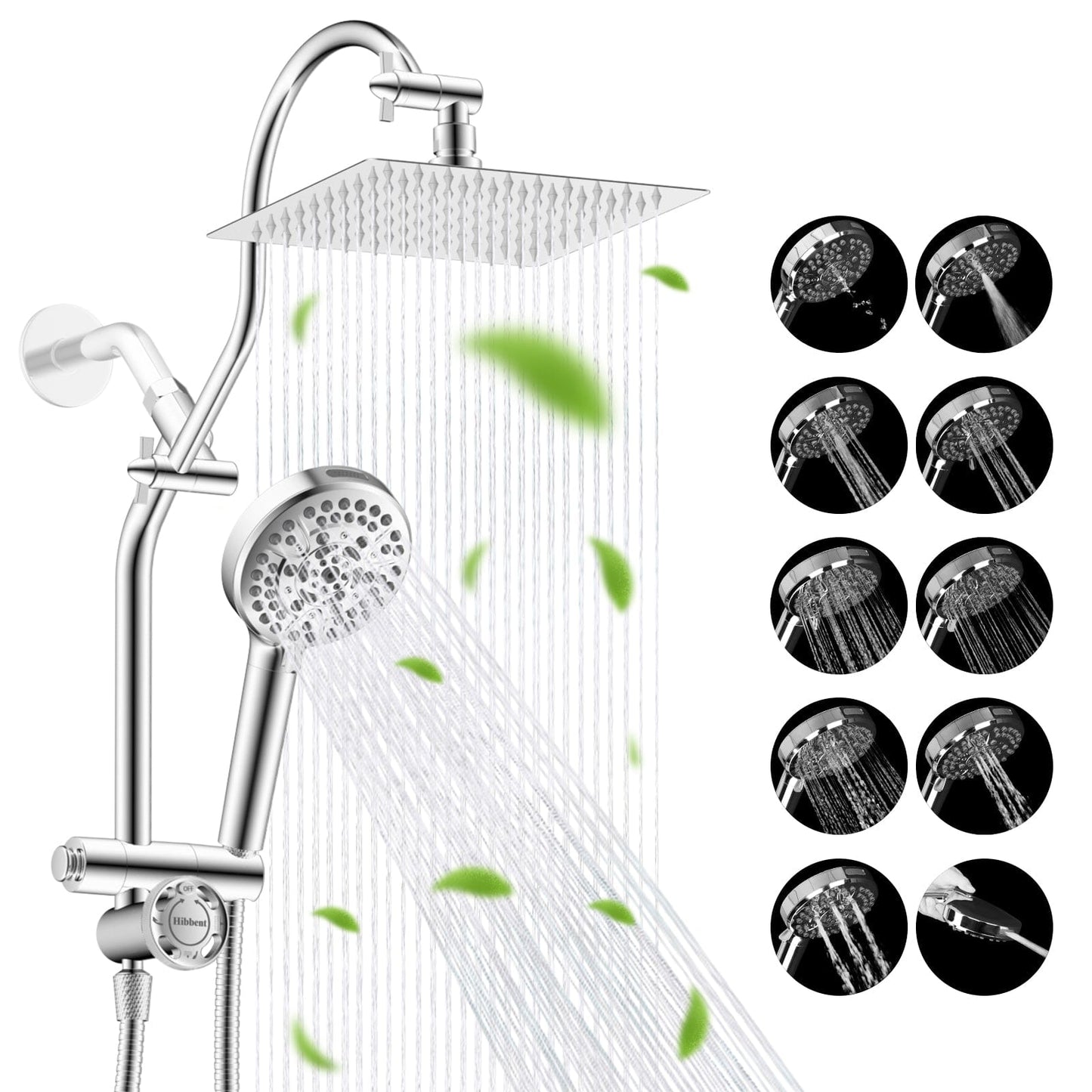 Hibbent Shower Heads Hibbent cUPC Certified All Metal 8" Rainfall Showerhead Combo, High Pressure Shower Head with 10-Spray Mode Handheld, Innovative 4-way Diverter with Pause Mode, 71'' Shower Hose and Holder Hibbent cUPC Certified All Metal 8" Rainfall Showerhead Combo, High Pressure Shower Head with 10-Spray Mode Handheld, Innovative 4-way Diverter with Pause Mode, 71'' Shower Hose and Holder