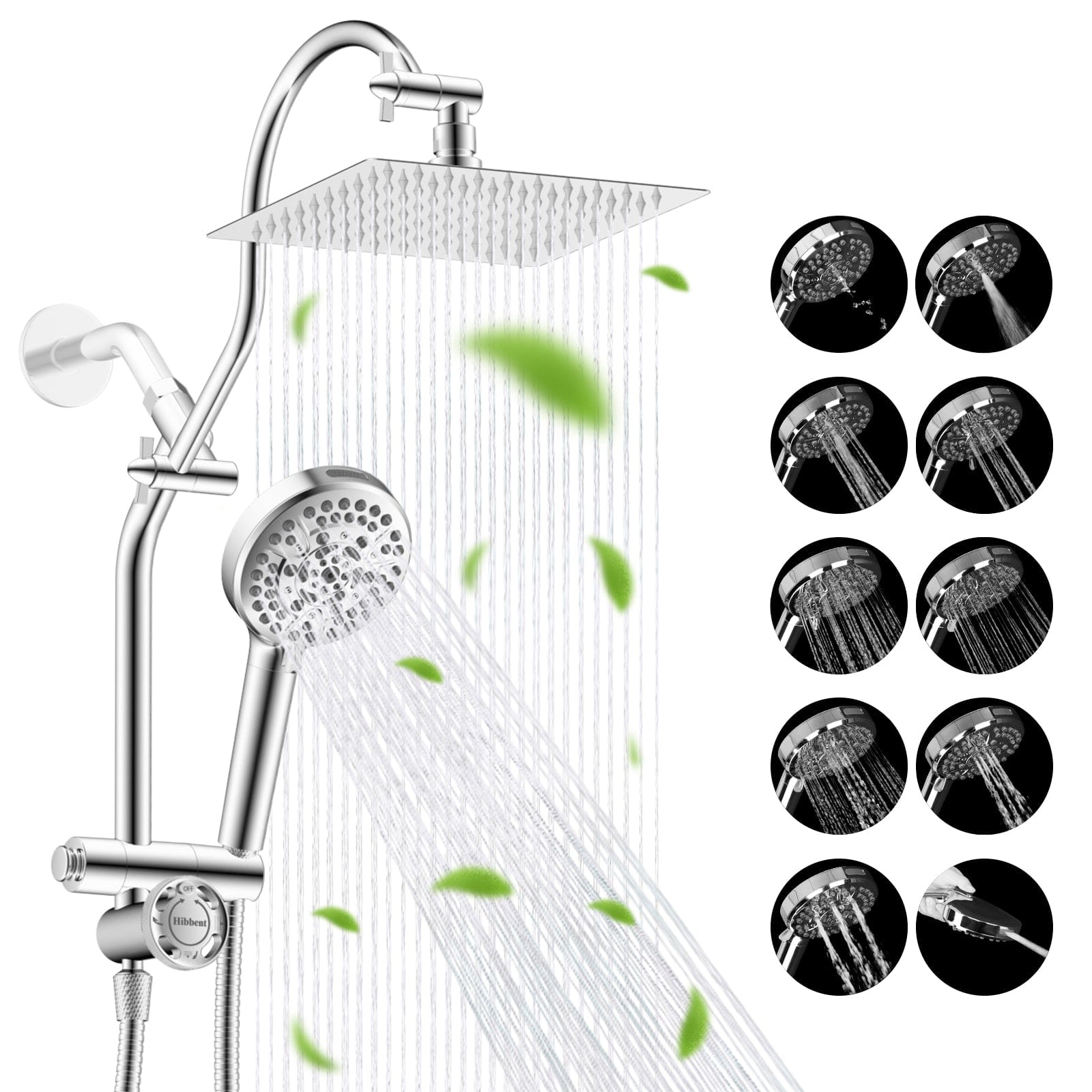 Hibbent Shower Heads Hibbent cUPC Certified All Metal 8" Rainfall Showerhead Combo, High Pressure Shower Head with 10-Spray Mode Handheld, Innovative 4-way Diverter with Pause Mode, 71'' Shower Hose and Holder Hibbent cUPC Certified All Metal 8" Rainfall Showerhead Combo, High Pressure Shower Head with 10-Spray Mode Handheld, Innovative 4-way Diverter with Pause Mode, 71'' Shower Hose and Holder