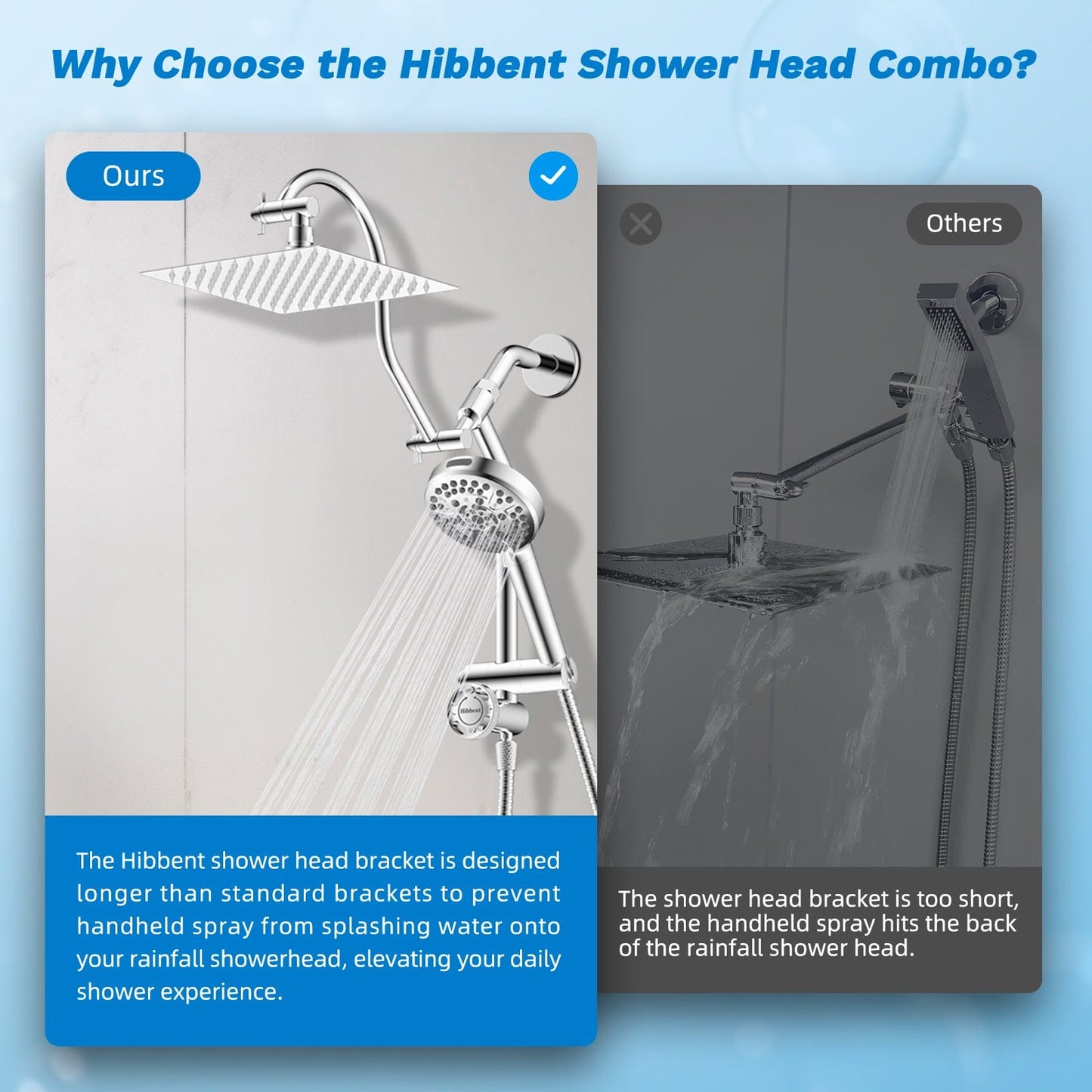 Hibbent Shower Heads Hibbent cUPC Certified All Metal 8" Rainfall Showerhead Combo, High Pressure Shower Head with 10-Spray Mode Handheld, Innovative 4-way Diverter with Pause Mode, 71'' Shower Hose and Holder Hibbent cUPC Certified All Metal 8" Rainfall Showerhead Combo, High Pressure Shower Head with 10-Spray Mode Handheld, Innovative 4-way Diverter with Pause Mode, 71'' Shower Hose and Holder