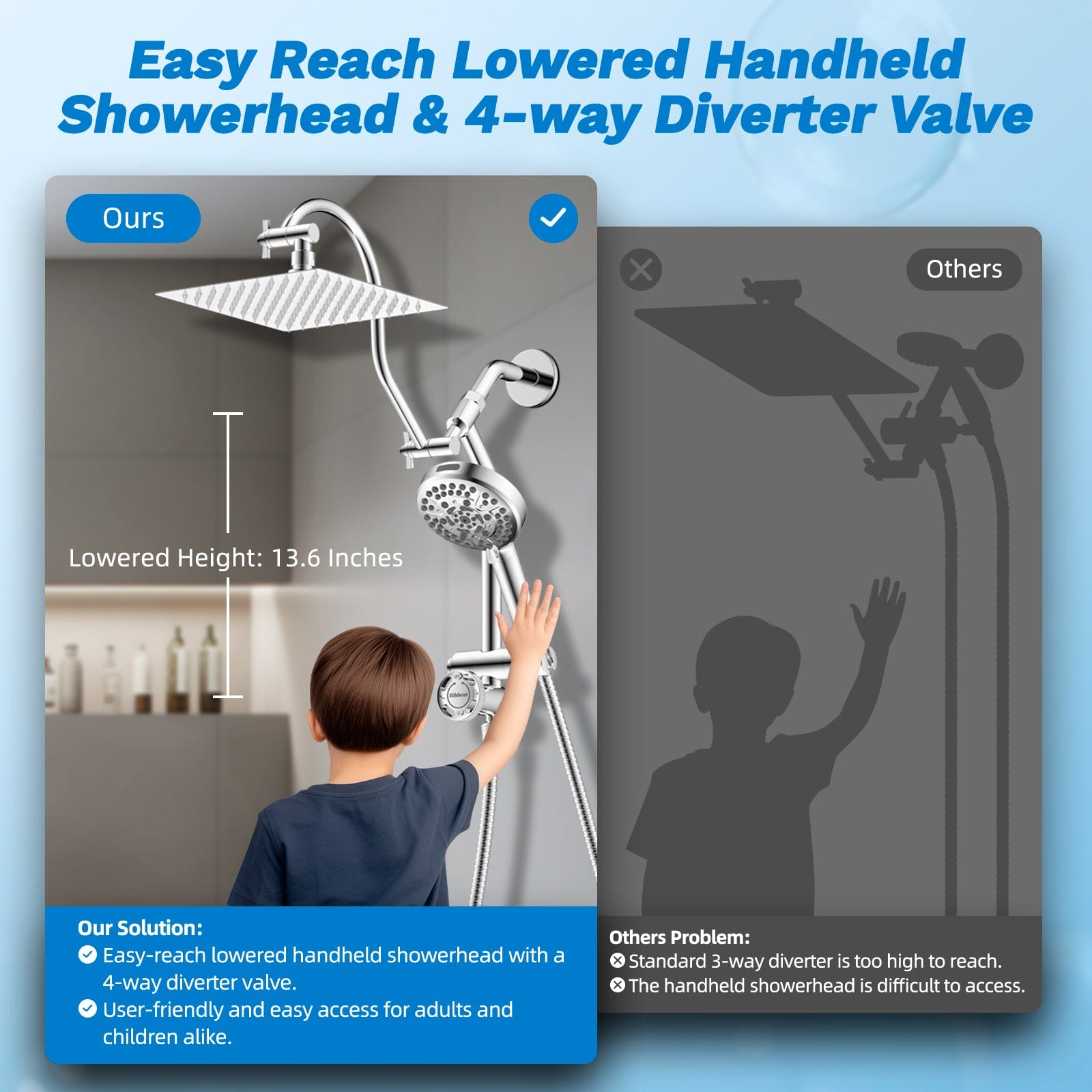 Hibbent Shower Heads Hibbent cUPC Certified All Metal 8" Rainfall Showerhead Combo, High Pressure Shower Head with 10-Spray Mode Handheld, Innovative 4-way Diverter with Pause Mode, 71'' Shower Hose and Holder Hibbent cUPC Certified All Metal 8" Rainfall Showerhead Combo, High Pressure Shower Head with 10-Spray Mode Handheld, Innovative 4-way Diverter with Pause Mode, 71'' Shower Hose and Holder