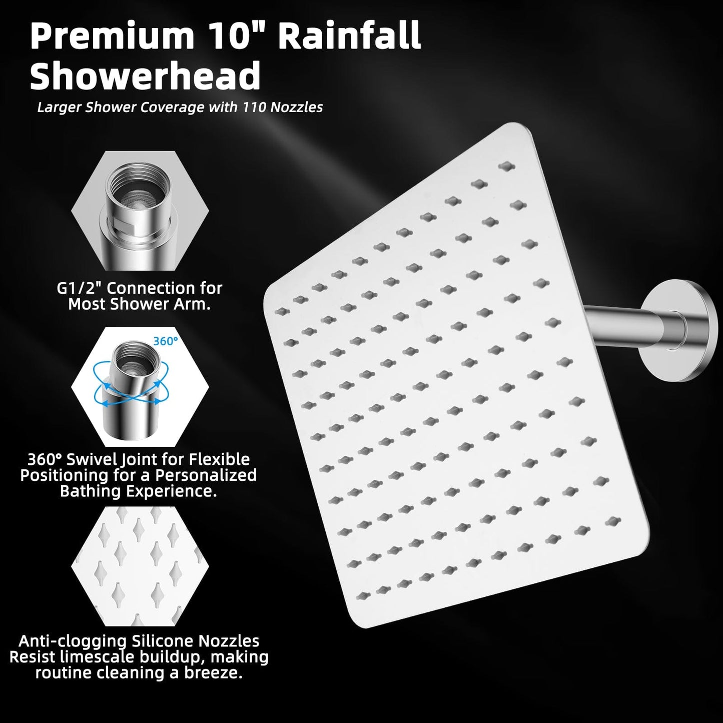 Hibbent Shower Parts Hibbent All Metal 10x9 Inch Shower Head, High Pressure Stainless Steel Rain Showerheads, Bathroom Rainfall Showerhead with Ultra-thin Design, Adjustable Brass Ball Joint, Silicone Nozzles Hibbent All Metal 10x9 Inch Shower Head, High Pressure Stainless Steel Rain Showerheads, Bathroom Rainfall Showerhead with Ultra-thin Design, Adjustable Brass Ball Joint, Silicone Nozzles