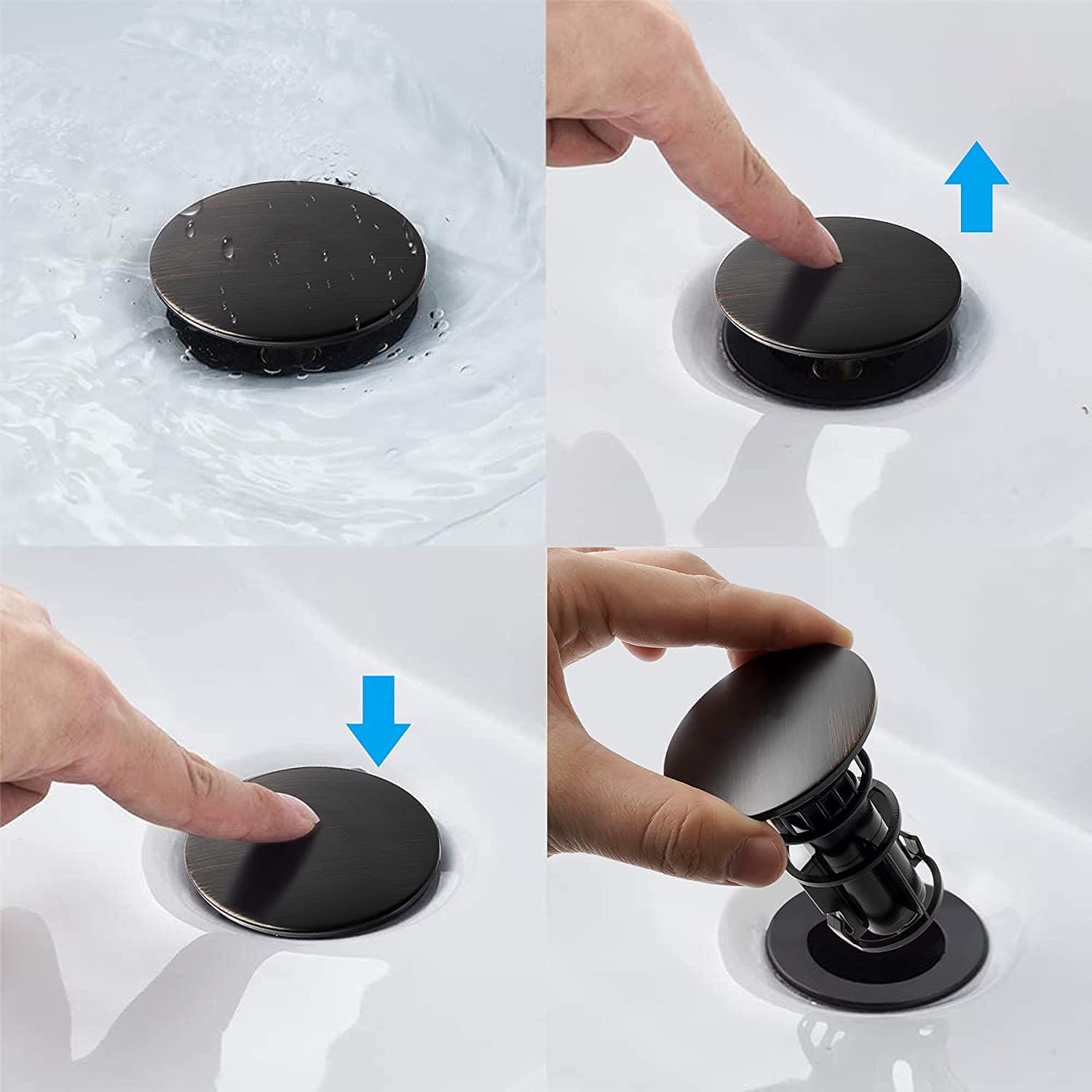 Hibbent 排水装置 2 Pack Push and Seal Pop Up Drain Stopper with Overflow for Bathroom Sink Faucet Vessel Vanity
