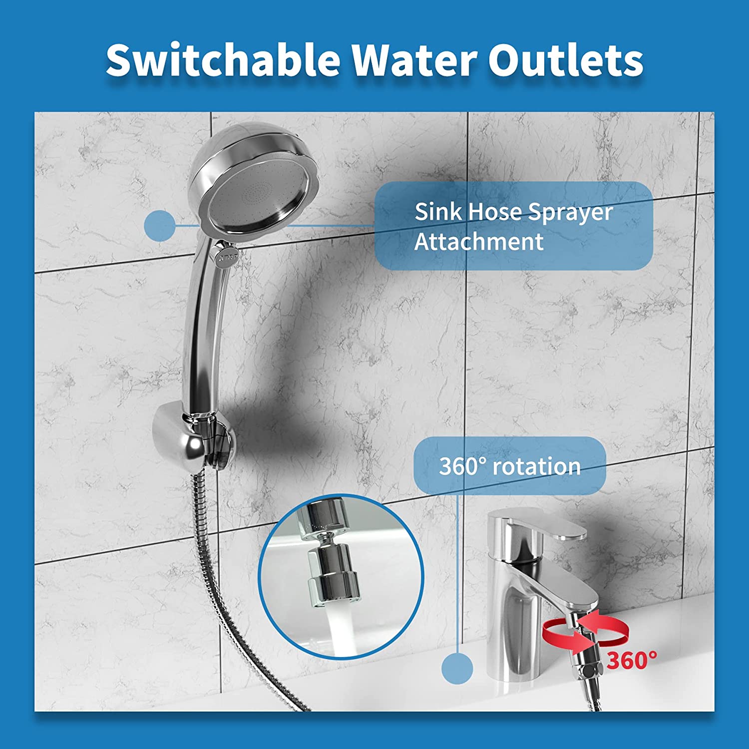 Hibbent 花洒 Hibbent Dog Shower Head with Hose & Aerator Adapter Hand Held Shower Head with 90-inch Hose
