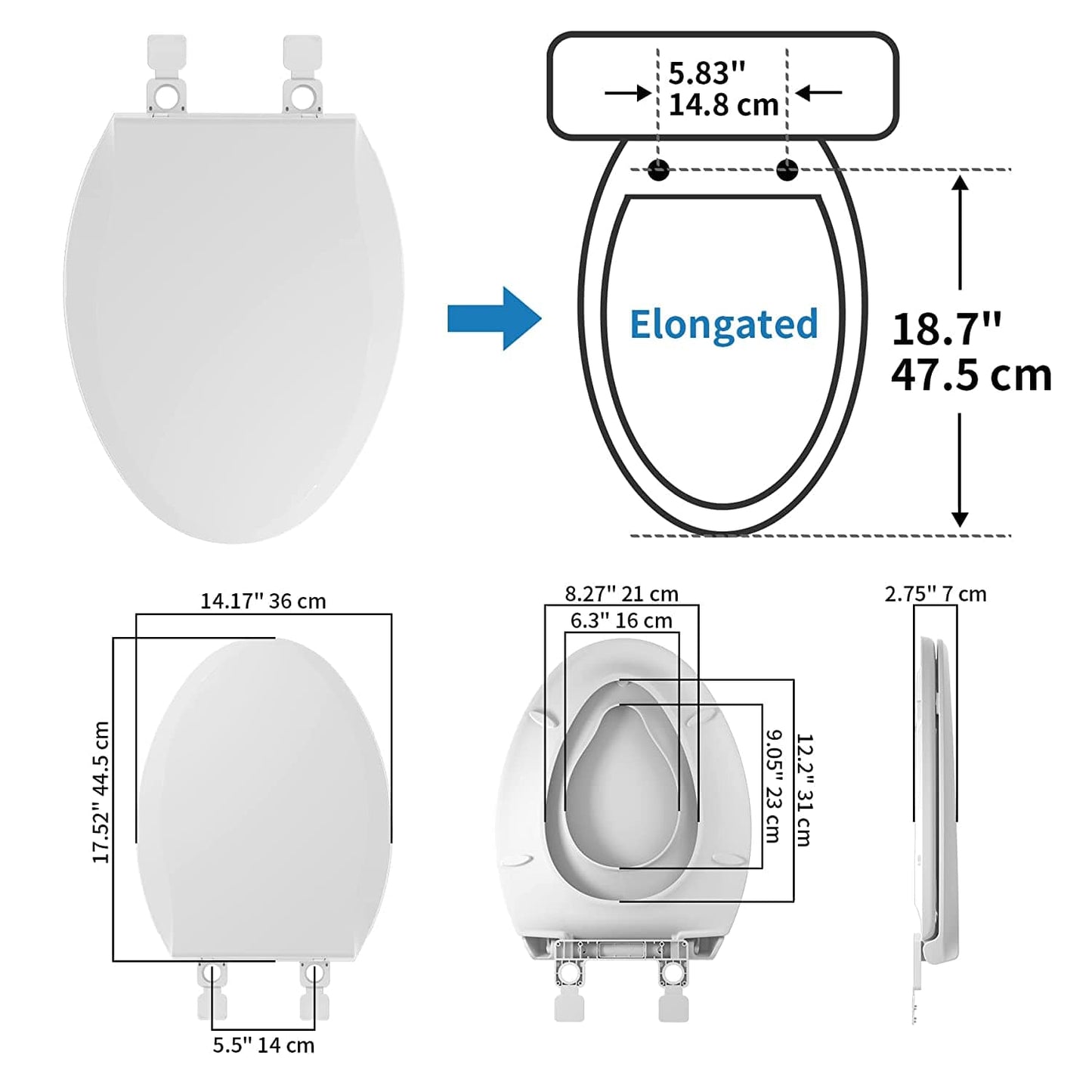 Hibbent 马桶座垫罩 Hibbent Elongated Toilet Seat with Built-in Potty Training Seat Magnetic Kids Toilet Seat Lid with Cover Fits both Adult & Child