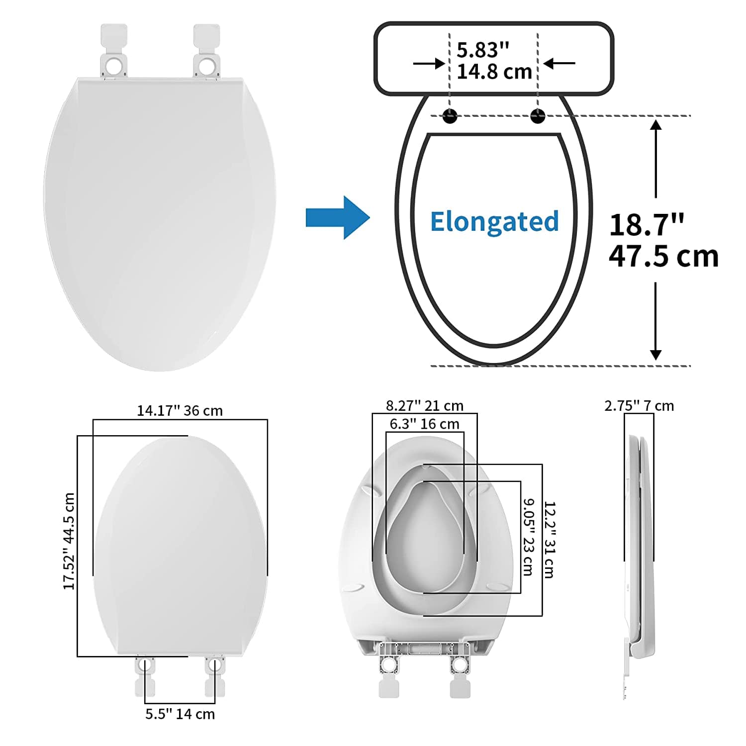 Hibbent 马桶座垫罩 Hibbent Elongated Toilet Seat with Built-in Potty Training Seat Magnetic Kids Toilet Seat Lid with Cover Fits both Adult & Child