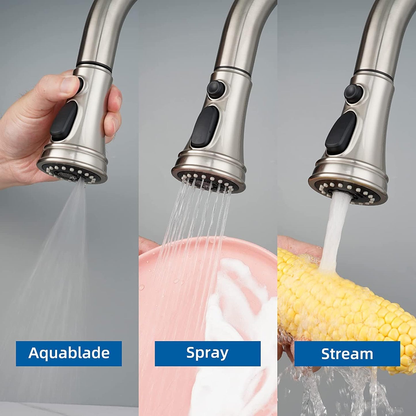 Hibbent 龙头配件 Hibbent Kitchen Faucet Head Replacement Pull Down Faucet Spray Head, 3 Function Faucet Sprayer Nozzle with 9 Adapters Compatible with Moen, American Standard, Delta, Kohler Faucets