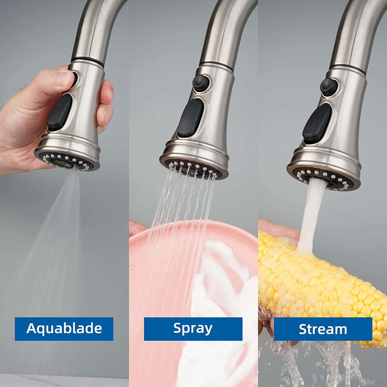 Hibbent 龙头配件 Hibbent Kitchen Faucet Head Replacement Pull Down Faucet Spray Head, 3 Function Faucet Sprayer Nozzle with 9 Adapters Compatible with Moen, American Standard, Delta, Kohler Faucets