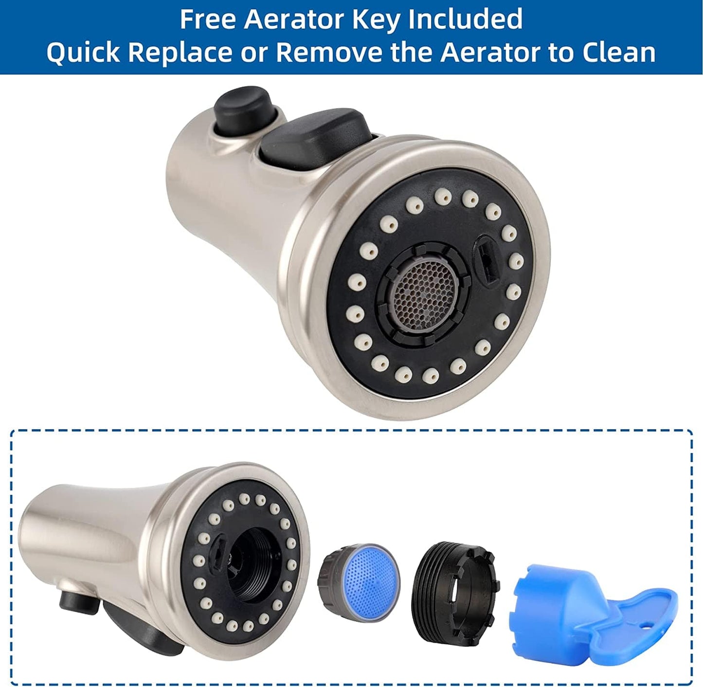 Hibbent 龙头配件 Hibbent Kitchen Faucet Head Replacement Pull Down Faucet Spray Head, 3 Function Faucet Sprayer Nozzle with 9 Adapters Compatible with Moen, American Standard, Delta, Kohler Faucets