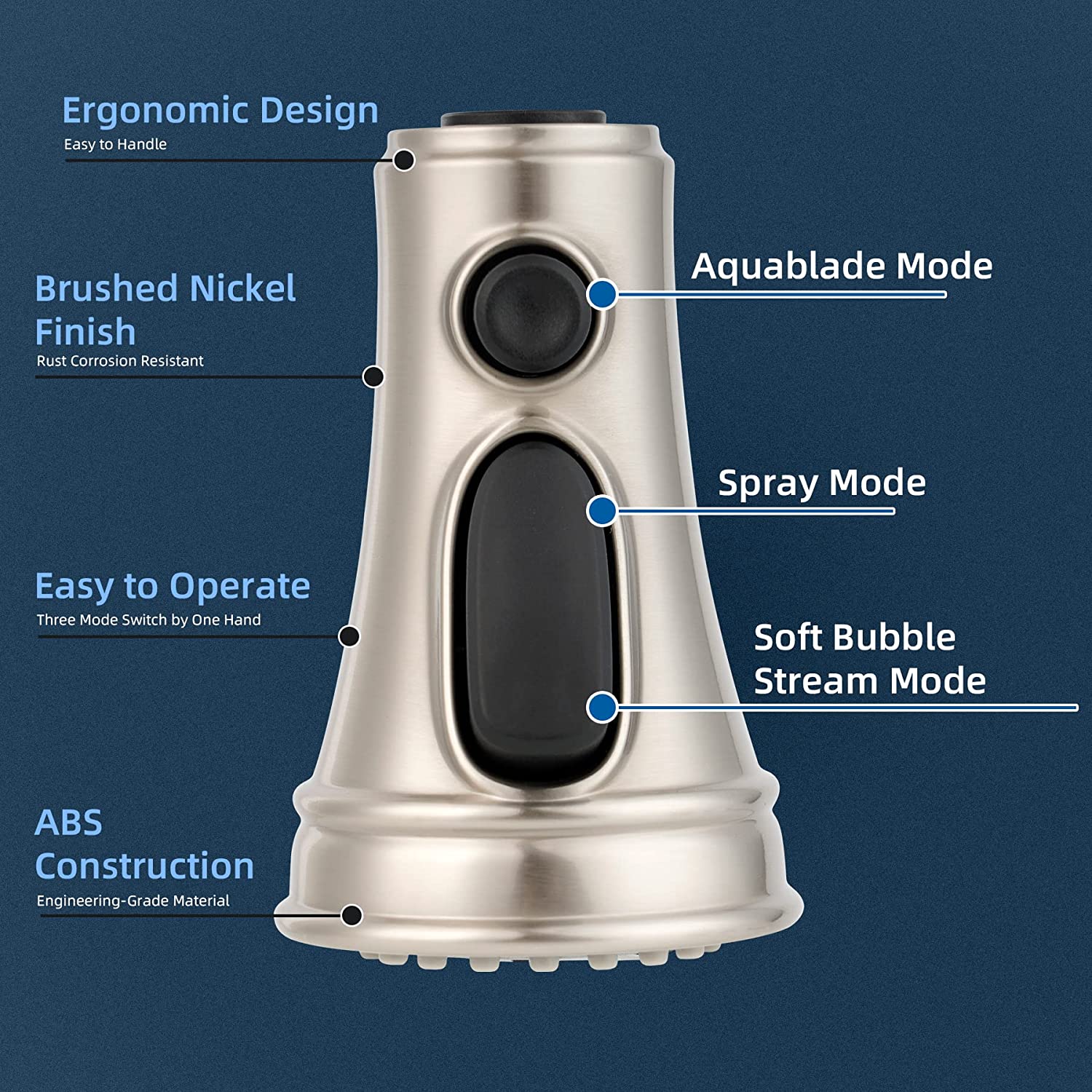 Hibbent 龙头配件 Hibbent Kitchen Faucet Head Replacement Pull Down Faucet Spray Head, 3 Function Faucet Sprayer Nozzle with 9 Adapters Compatible with Moen, American Standard, Delta, Kohler Faucets