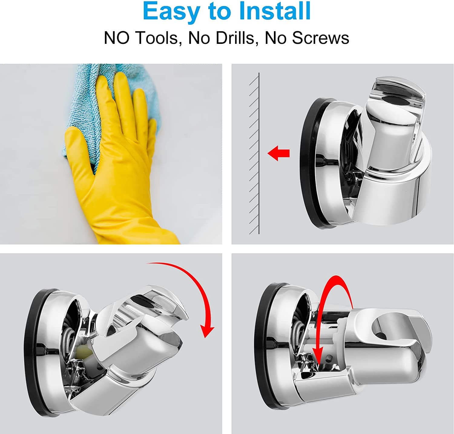 Hibbent 淋浴部件 Hibbent Shower Head Holder Removable Vacuum Suction Cup Shower Holder for Handheld Shower Head