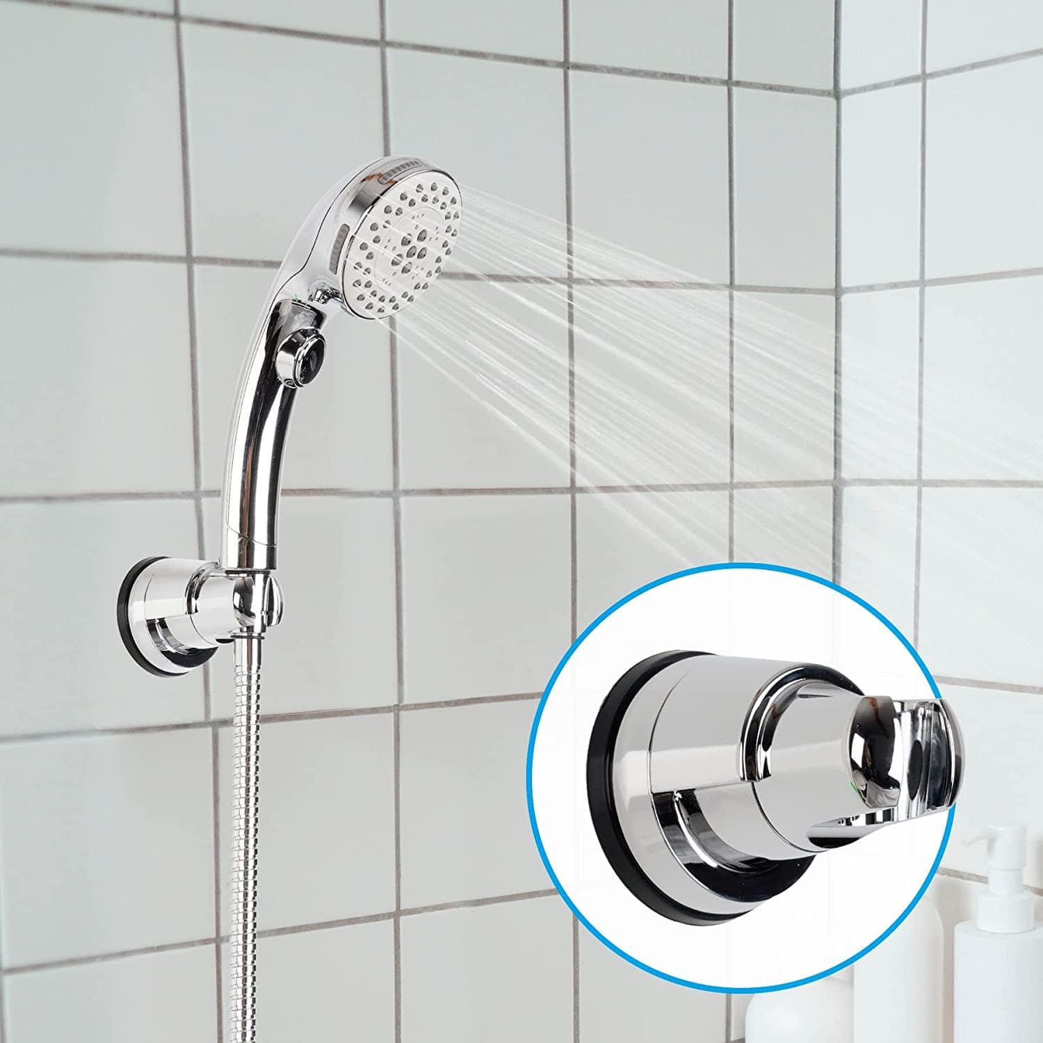 Hibbent 淋浴部件 Hibbent Shower Head Holder Removable Vacuum Suction Cup Shower Holder for Handheld Shower Head