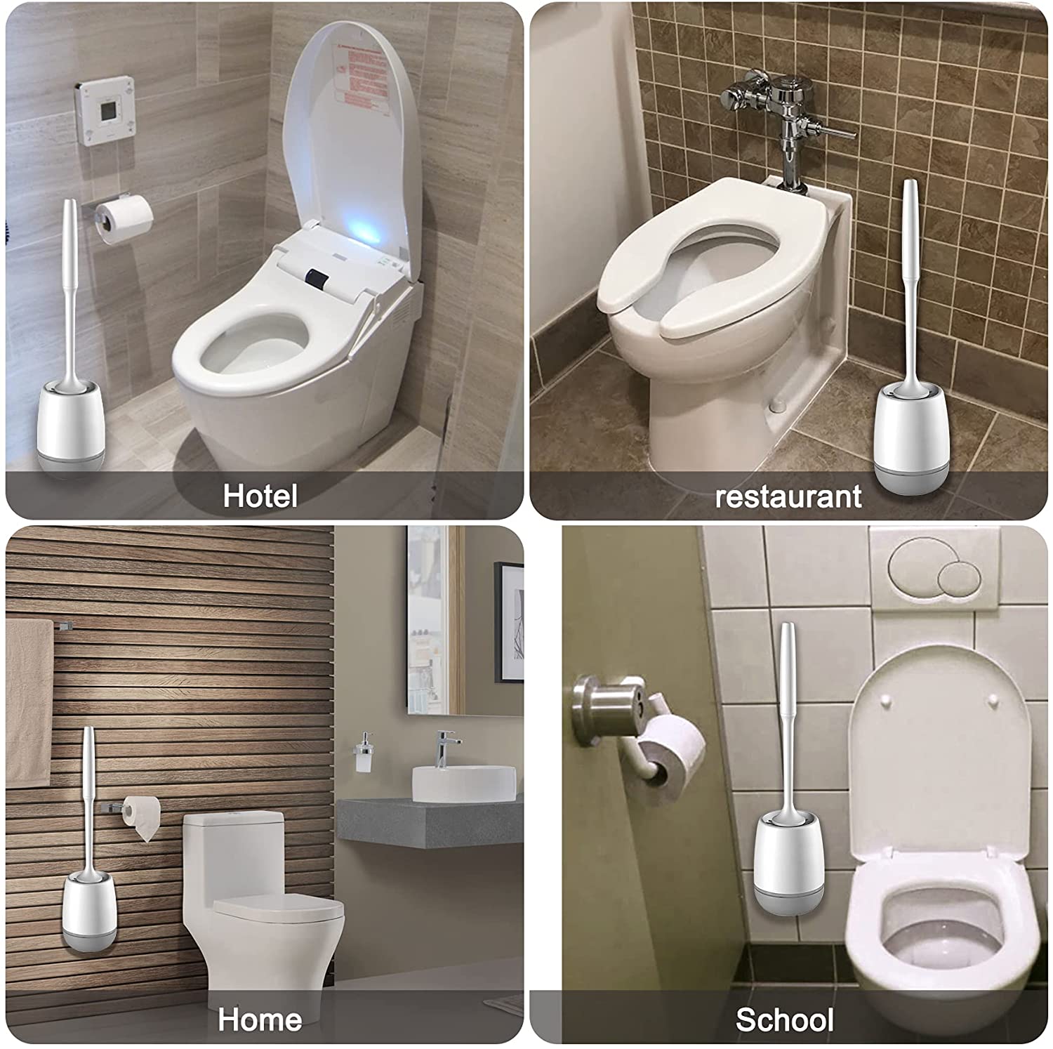 Hibbent 马桶刷/马桶刷架 Hibbent Silicone Toilet Brush with Ventilated Drying Holder Floor Standing & Wall Mounted Without Drilling
