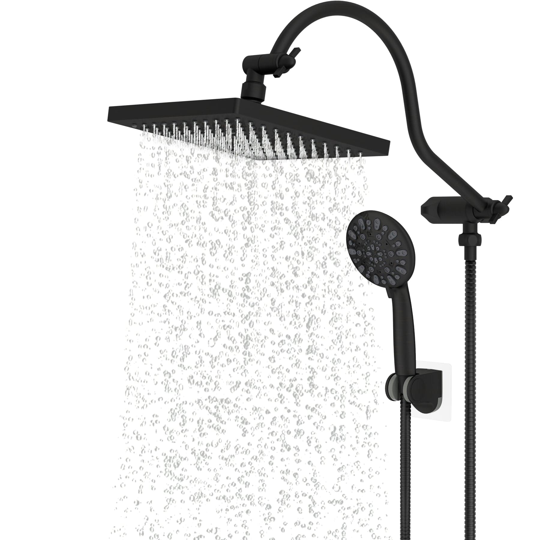 Hibbent All Metal Shower Head, 8'' High Pressure Rainfall Shower Head,  Handheld Showerhead Combo with 12'' Adjustable Curved Extension Arm,  7-Spray, 71'' Hose, Adhesive Showerhead Holder, Chrome - Yahoo Shopping