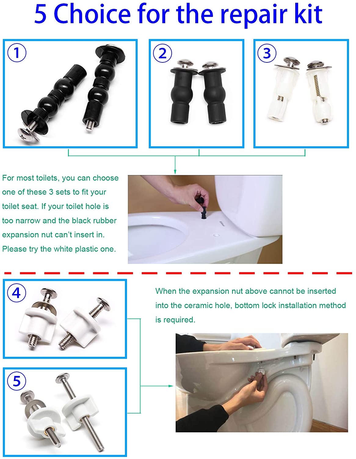 Hibbent 马桶盖 Hibbent Universal Toilet Parts Kit Toilet Seat Replacement Toilet Seat Screws and Bolts (5 Choices)