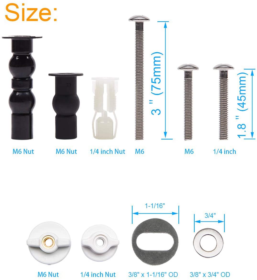 Hibbent 马桶盖 Hibbent Universal Toilet Parts Kit Toilet Seat Replacement Toilet Seat Screws and Bolts (5 Choices)