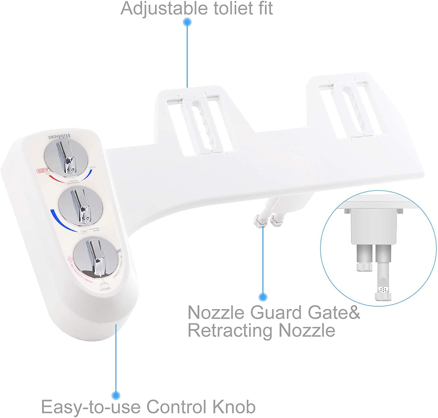 Hibbent Bidet Hibbent Attachable Bidet with Self Cleaning Dual Nozzle Hot and Cold Water Bidet Sprayer - 2000