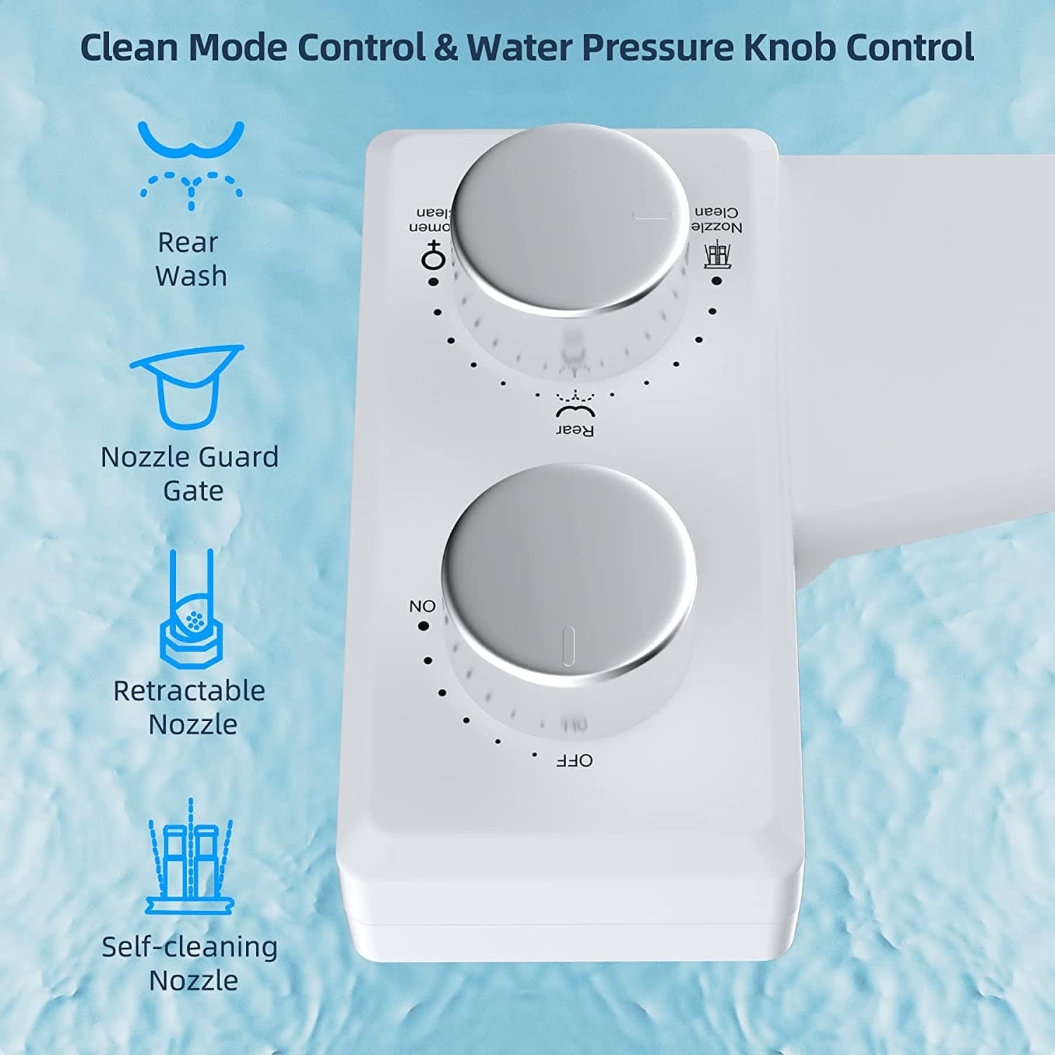 Hibbent Bidet Hibbent Bidet Attachment for Toilet, Non-Electric Dual Nozzle for Frontal & Rear Wash, Adjustable Water Pressure Control, Fresh Water Bidet Toilet Seat, Self Cleaning Water Sprayer,
