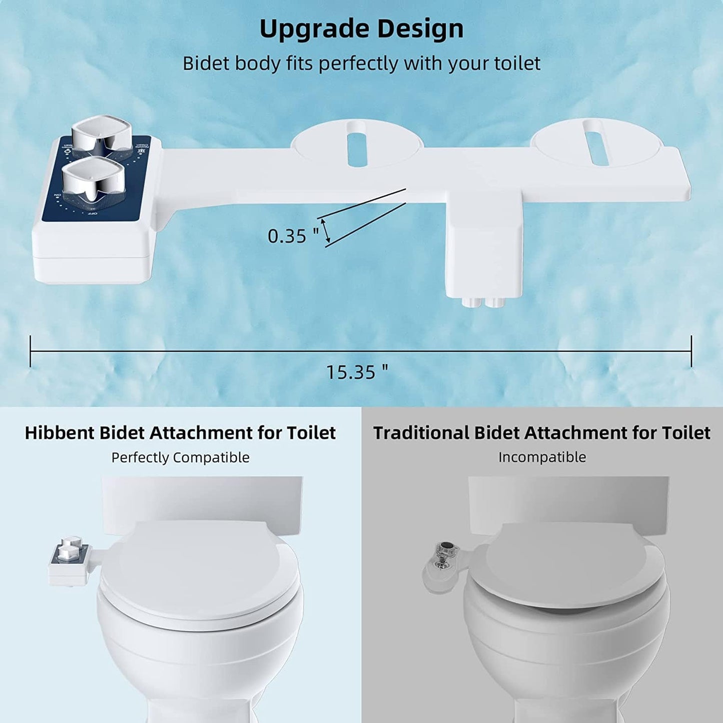 Hibbent Bidets Hibbent Attachable Bidet Non-Electric Bidet with Self-cleaning Dual Nozzle Cold Water - 2703