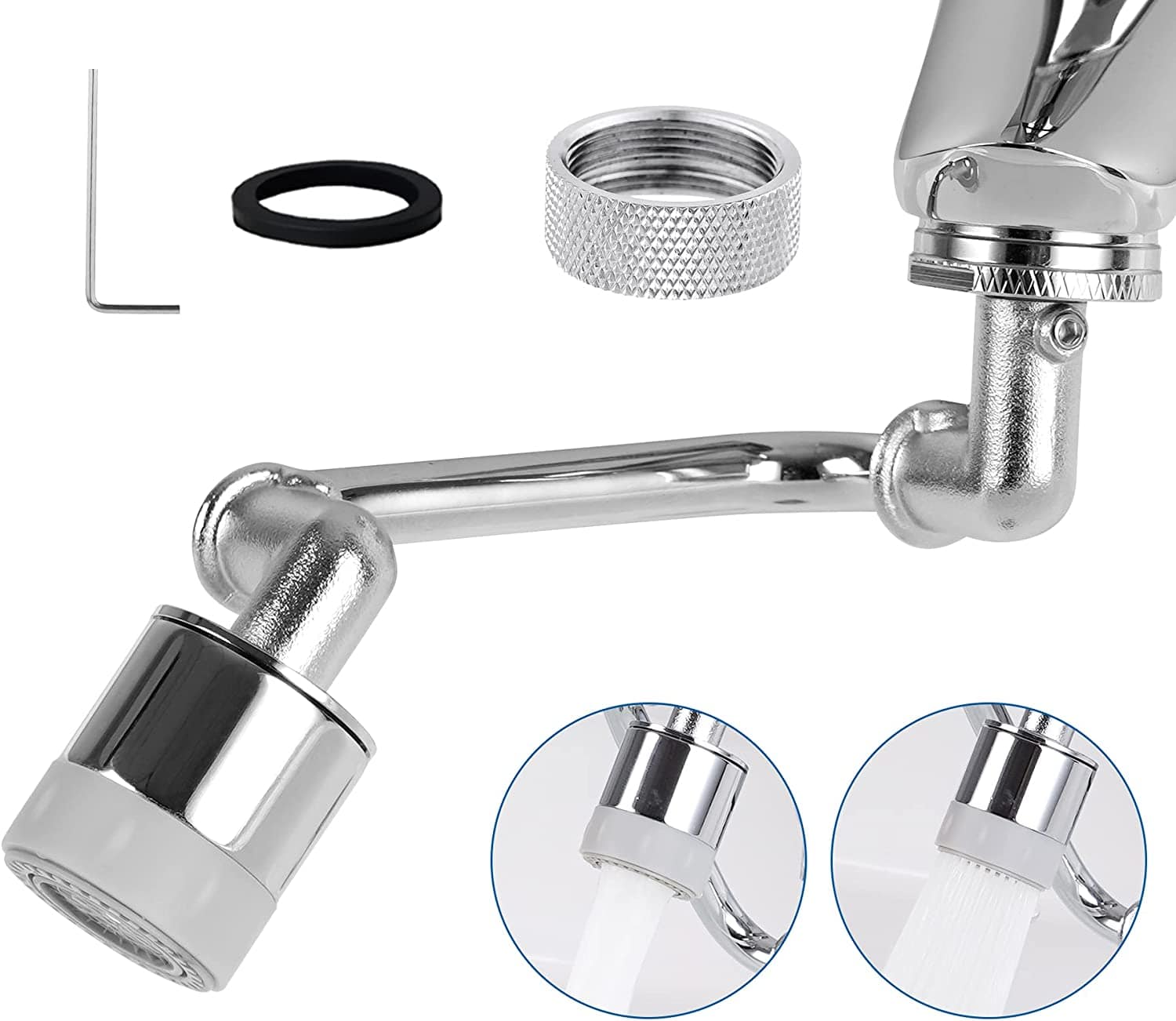 Hibbent Faucet Aerator Pre-Sale Hibbent 1080 Degree Big Angle Swivel Faucet Aerator Dual Function 2-Flow Kitchen Sink Tap Aerator - Chrome