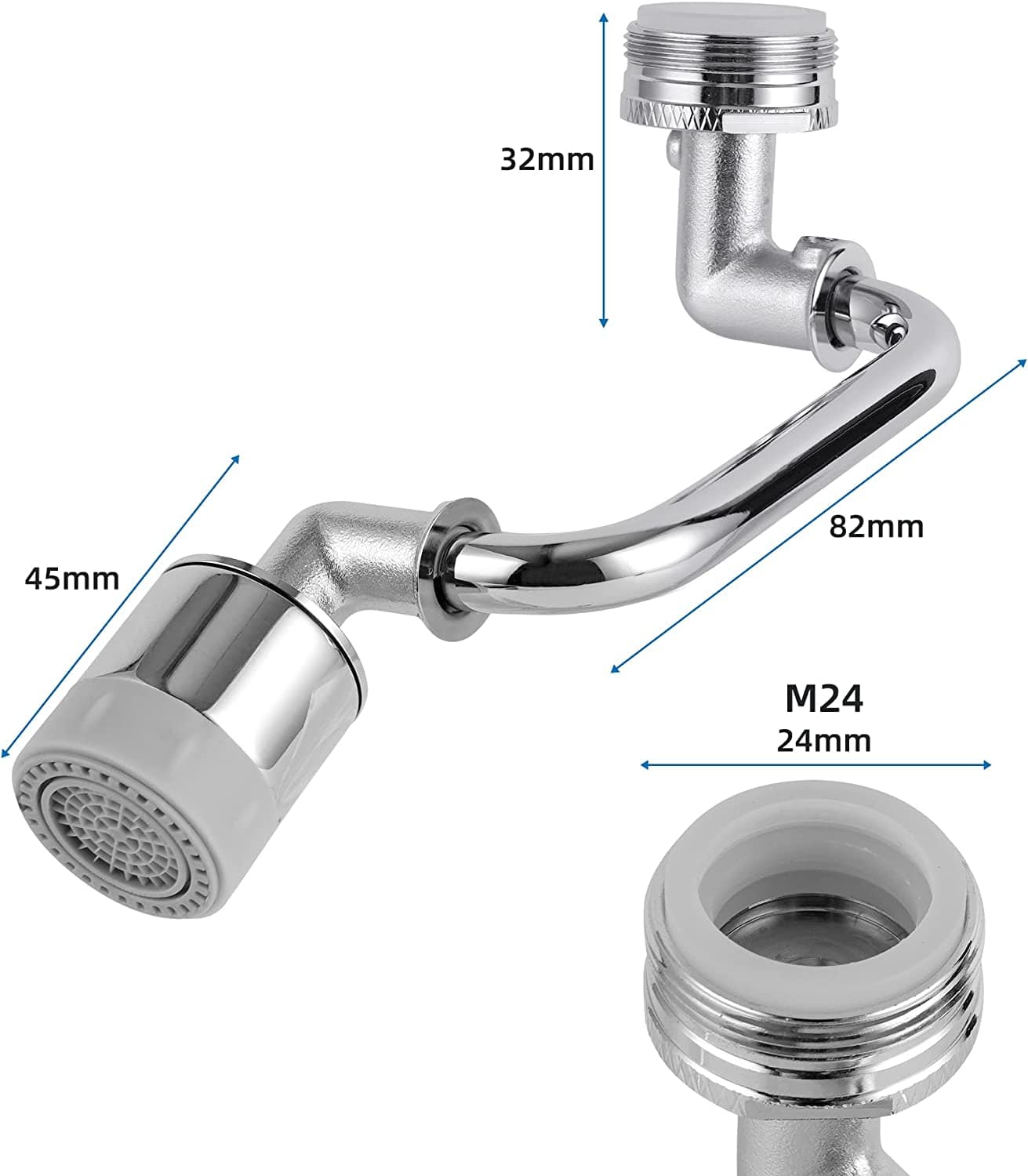 Hibbent Faucet Aerator Pre-Sale Hibbent 1080 Degree Big Angle Swivel Faucet Aerator Dual Function 2-Flow Kitchen Sink Tap Aerator - Chrome