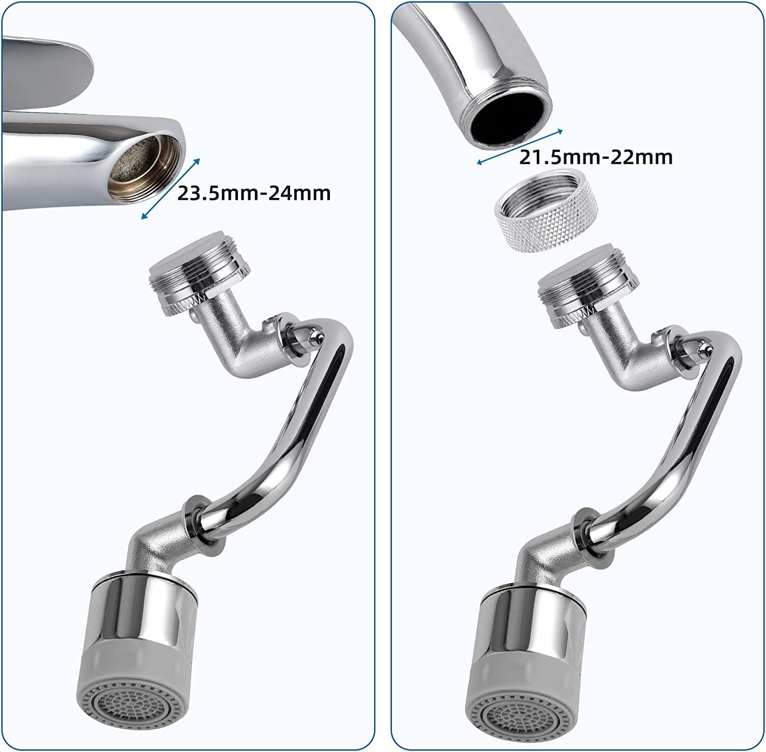 Hibbent Faucet Aerator Pre-Sale Hibbent 1080 Degree Big Angle Swivel Faucet Aerator Dual Function 2-Flow Kitchen Sink Tap Aerator - Chrome