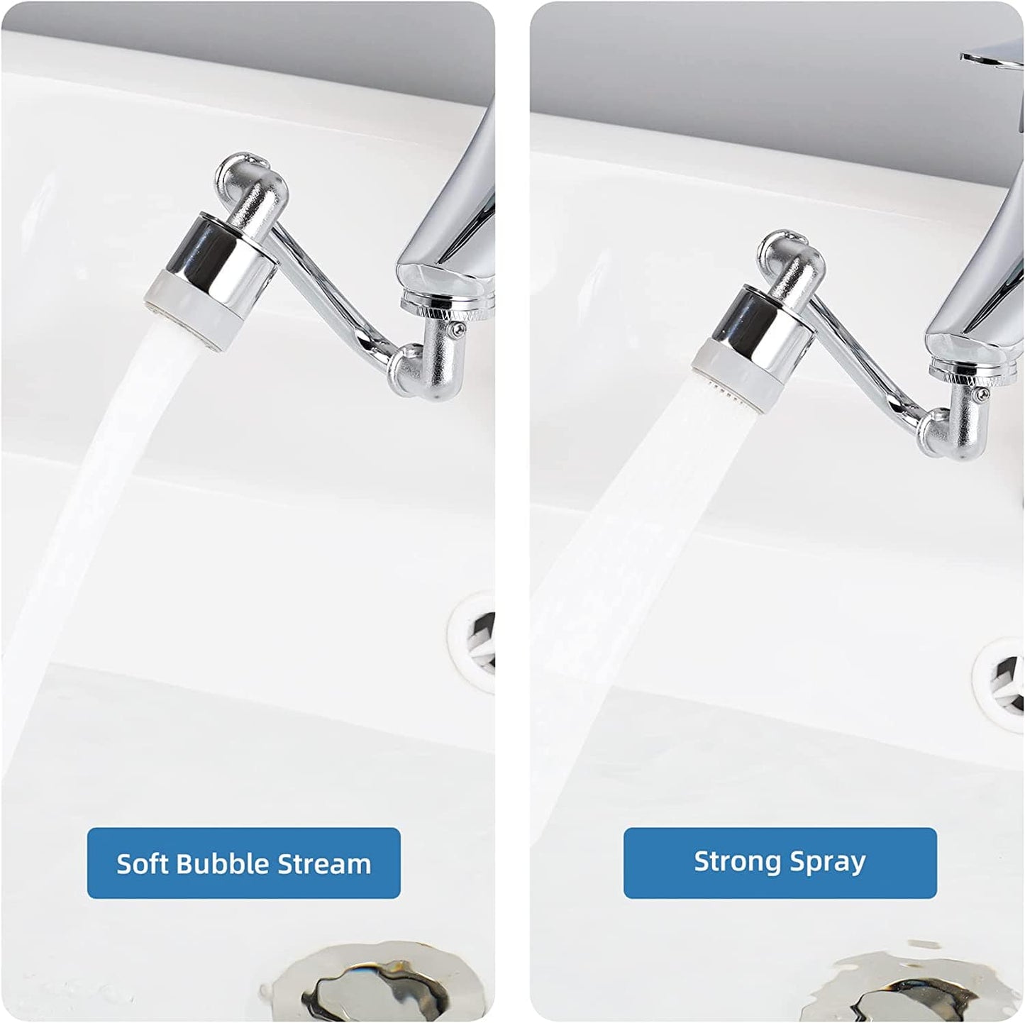 Hibbent Faucet Aerator Pre-Sale Hibbent 1080 Degree Big Angle Swivel Faucet Aerator Dual Function 2-Flow Kitchen Sink Tap Aerator - Chrome