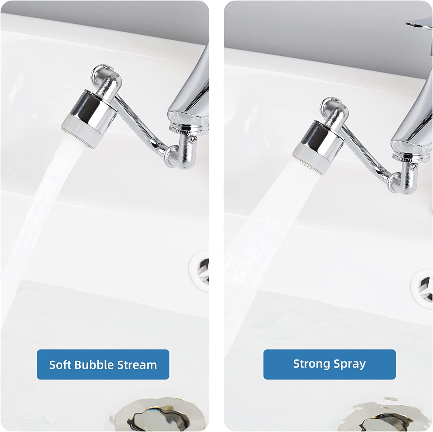 Hibbent Faucet Aerator Pre-Sale Hibbent 1080 Degree Big Angle Swivel Faucet Aerator Dual Function 2-Flow Kitchen Sink Tap Aerator - Chrome
