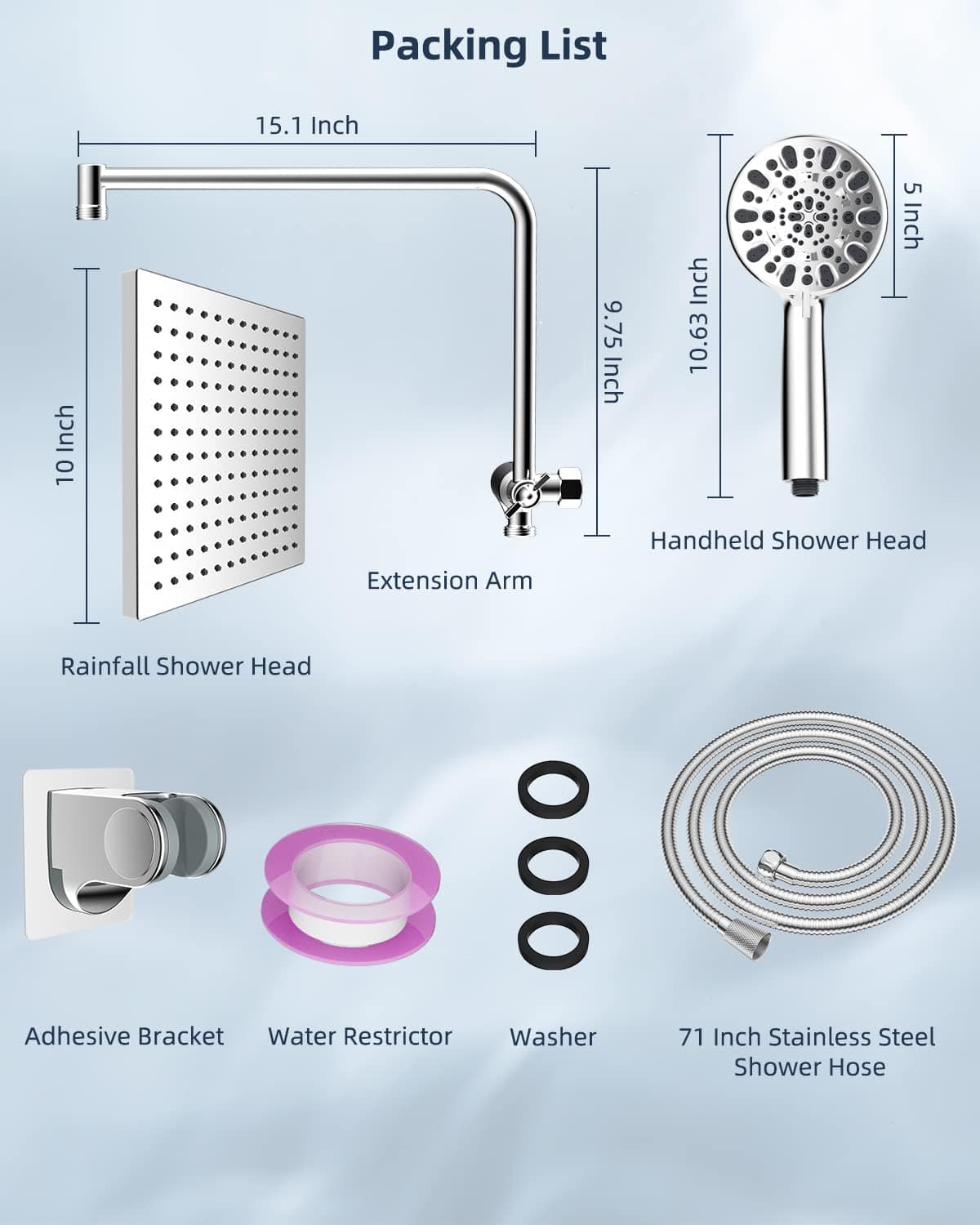 Hibbent Hibbent Metal Thickness Shower Head 10'' High Pressure Rainfall Shower Head & Handheld Showerhead Combo with 12'' Adjustable Shower Extension Arm