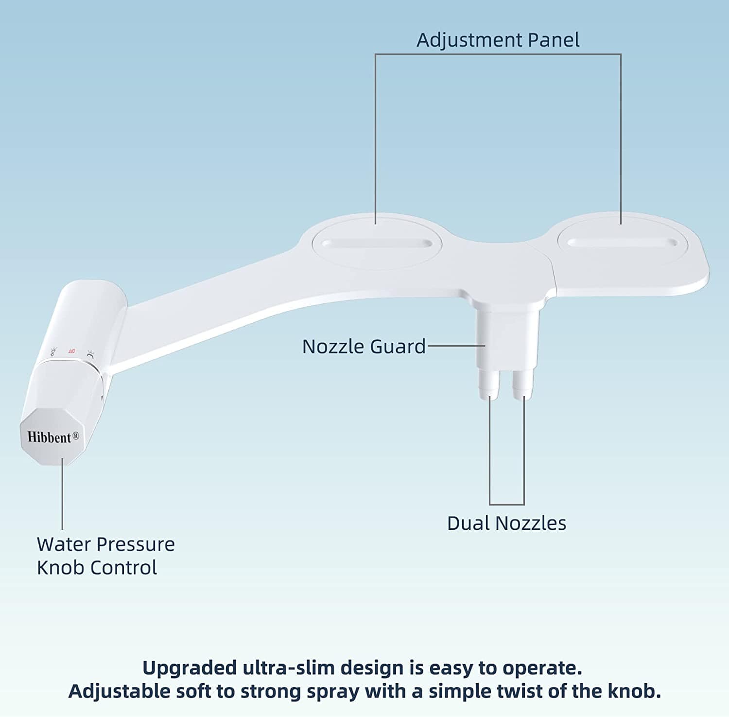 Hibbent Shop Bidets Hibbent Attachable Bidet Attachment Non-electric Dual Nozzle Adjustable Water Pressure -EB080