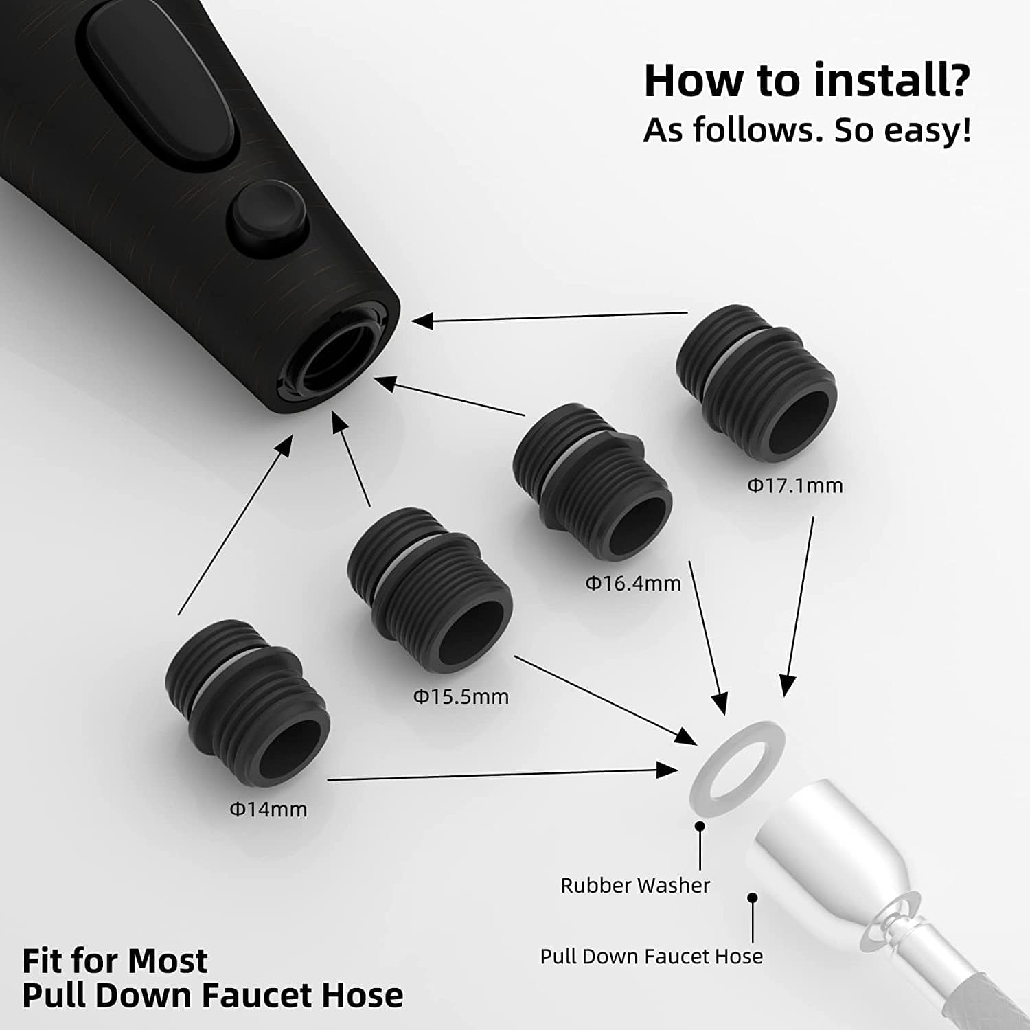 Hibbent Shop Hibbent Pull Down Kitchen Faucet Head Replacement 3-Function Sink Sprayer with 9 Adapters Compatible with Moen, American Standard, Delta, Kohler Faucets