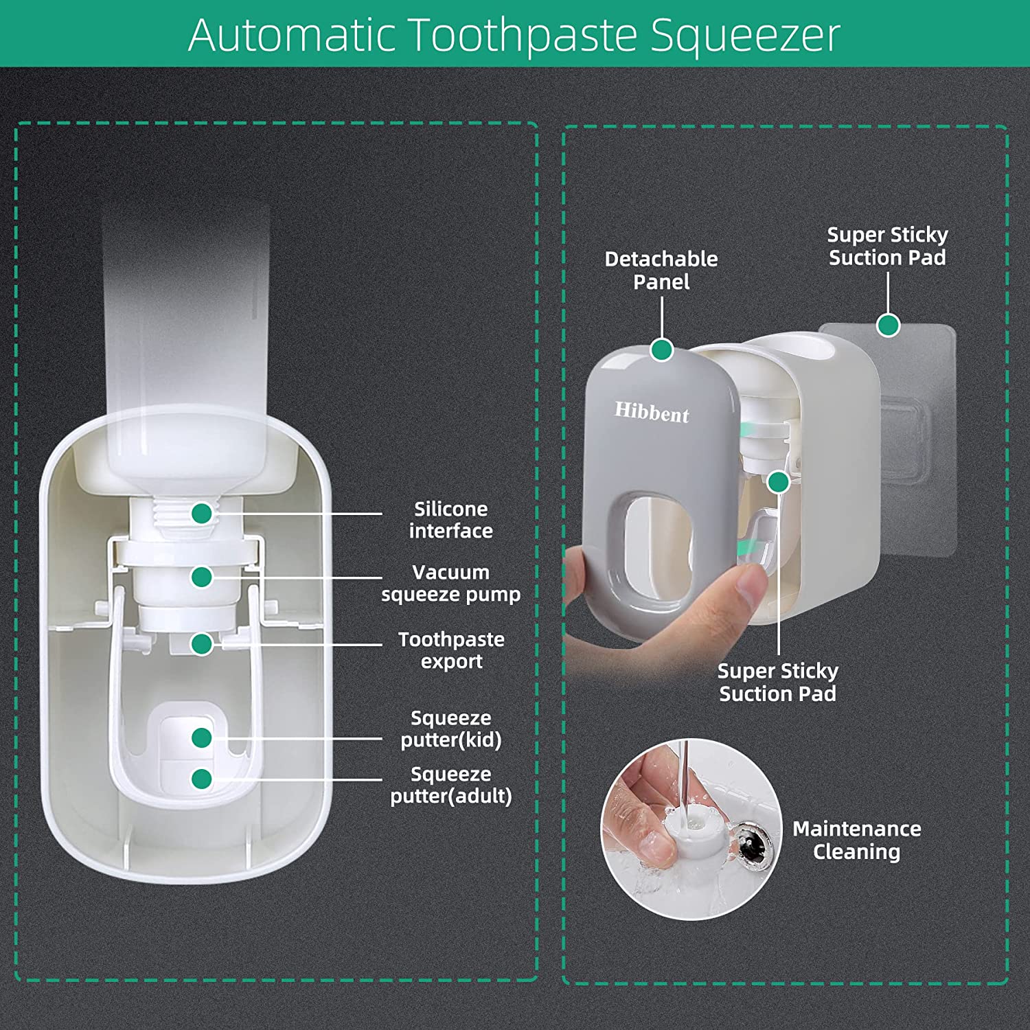 Hibbent Shop Toothpaste Dispenser Hibbent Toothpaste Dispenser Wall Mounted Automatic Toothpaste Squeezer - Grey