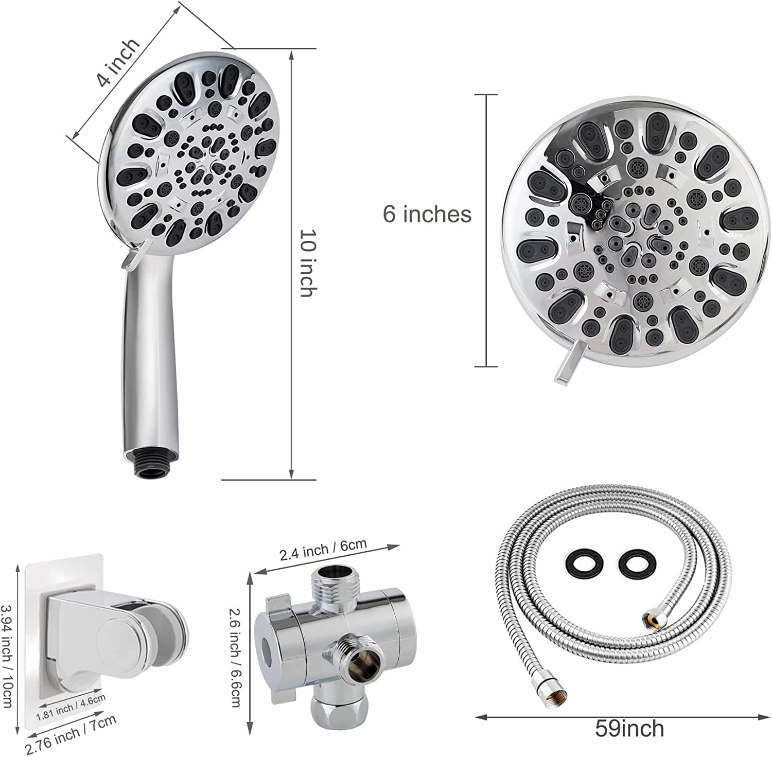Hibbent Shower Head Hibbent Dual Shower Head with Hose High-Pressure 3-Way Water Diverter Rain Shower Head