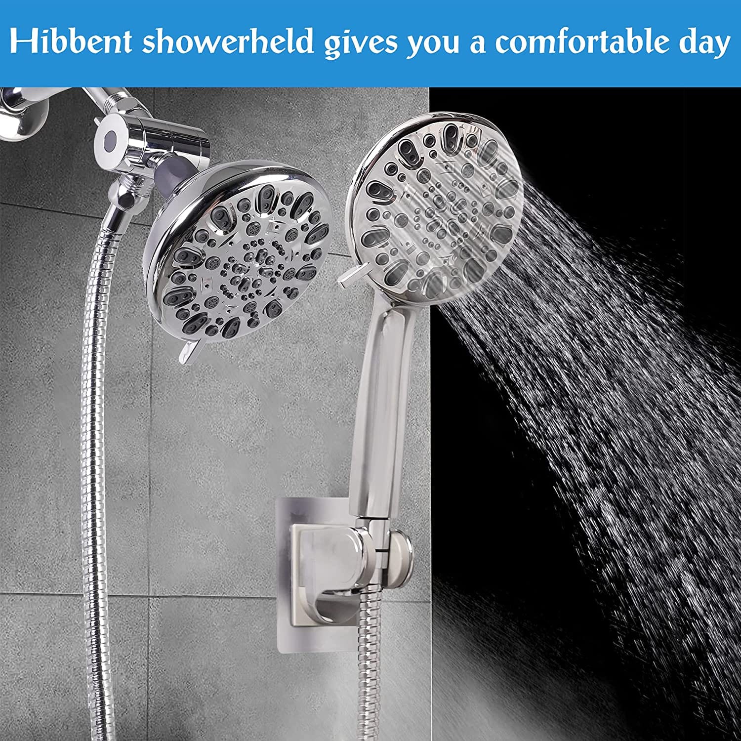 Hibbent Shower Head Hibbent Dual Shower Head with Hose High-Pressure 3-Way Water Diverter Rain Shower Head