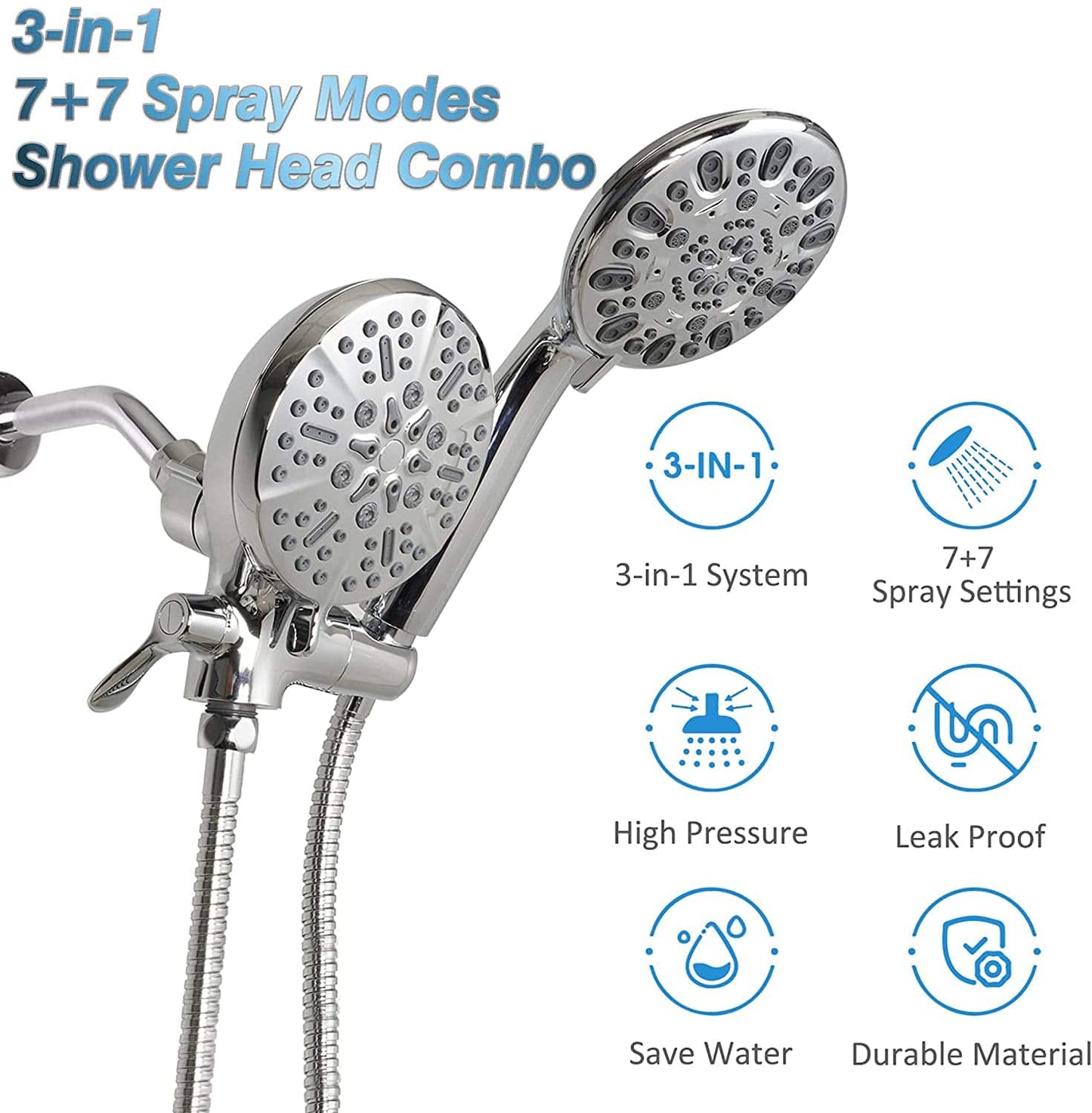 Hibbent Shower Head Hibbent Shower Head with Hose 7-spray High Pressure Handheld Shower Head 3-way Water Diverter
