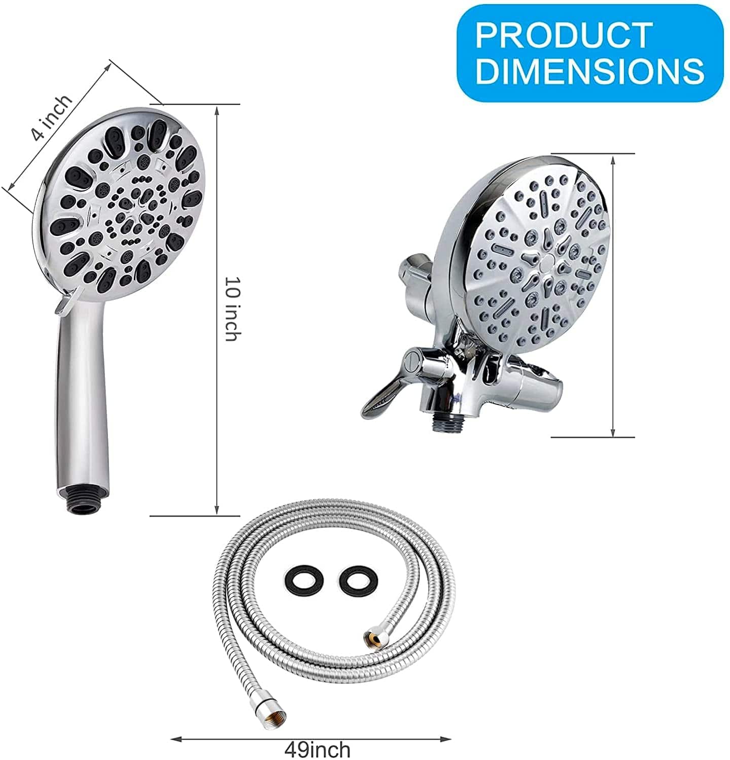 Hibbent Shower Head Hibbent Shower Head with Hose 7-spray High Pressure Handheld Shower Head 3-way Water Diverter