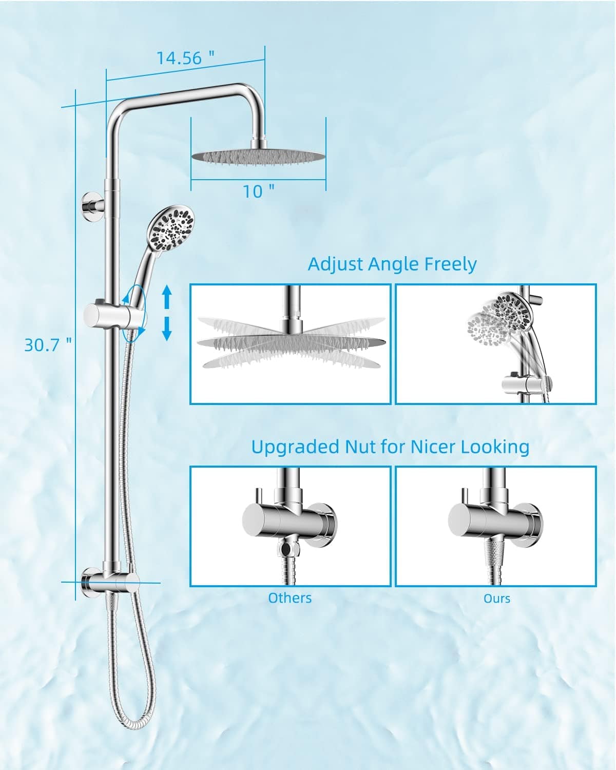 Hibbent Shower Heads Hibbent Rain Shower System with Rainfall Showerhead & Handheld Showerhead All Metal