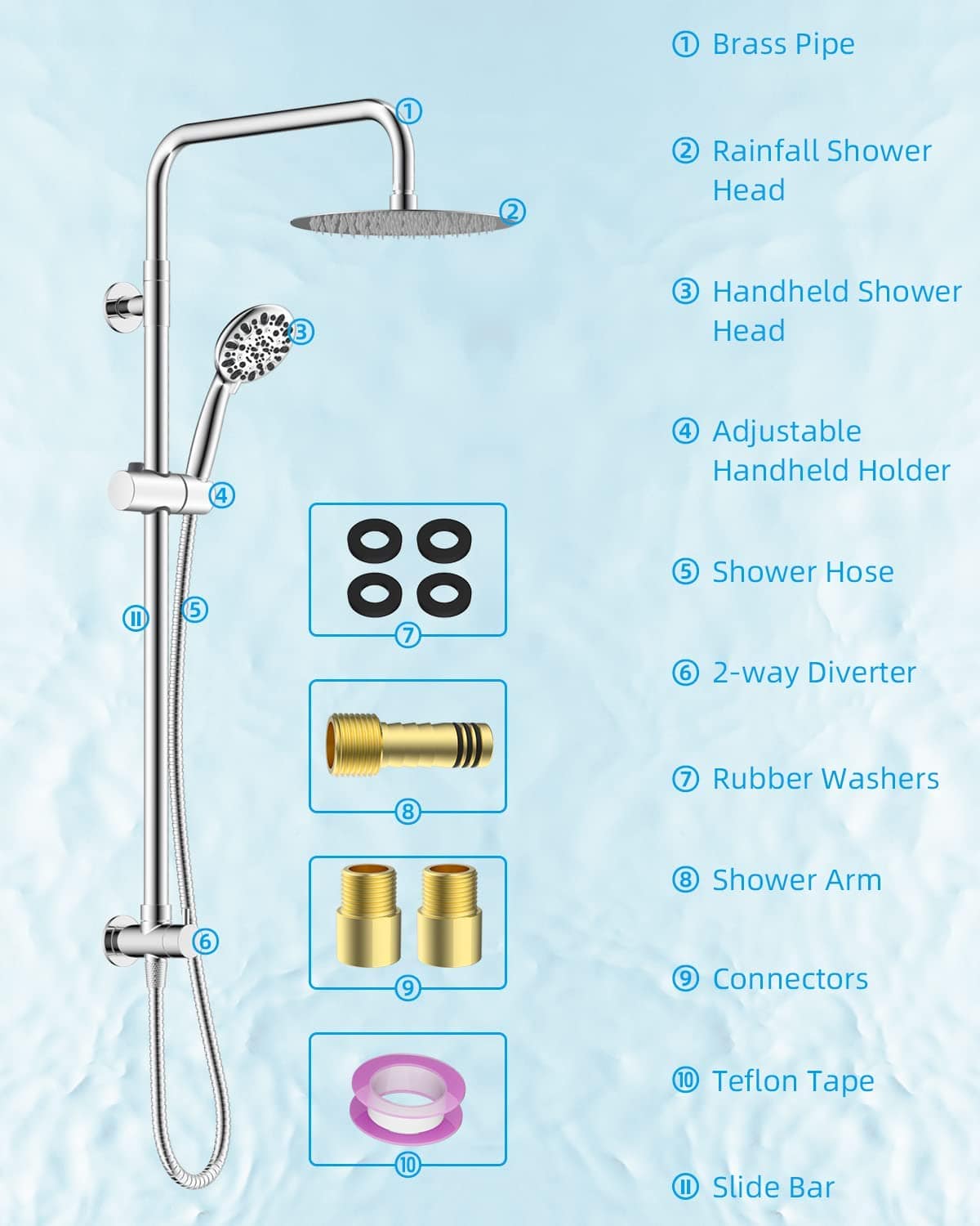 Hibbent Shower Heads Hibbent Rain Shower System with Rainfall Showerhead & Handheld Showerhead All Metal
