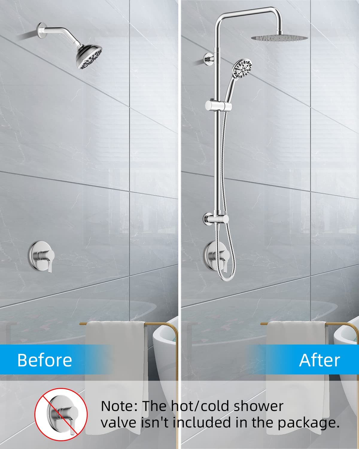 Hibbent Shower Heads Hibbent Rain Shower System with Rainfall Showerhead & Handheld Showerhead All Metal