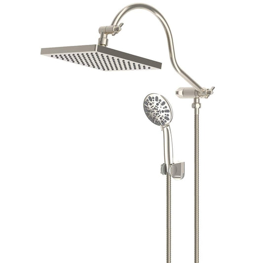 Hibbent Shower Heads Hibbent Thickness Metal Rain Shower Head & High Pressure Handheld Showerhead 12'' Adjustable Curved Extension Arm 7 Settings