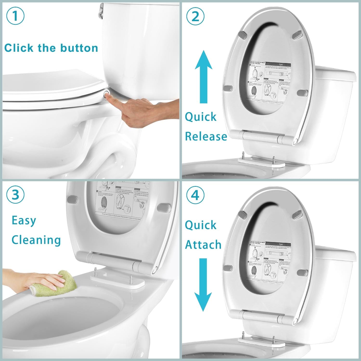 Hibbent Toilet Seats Hibbent One-Click Toilet Seat Cover Quick-Release Premium Toilet Seat Replacement