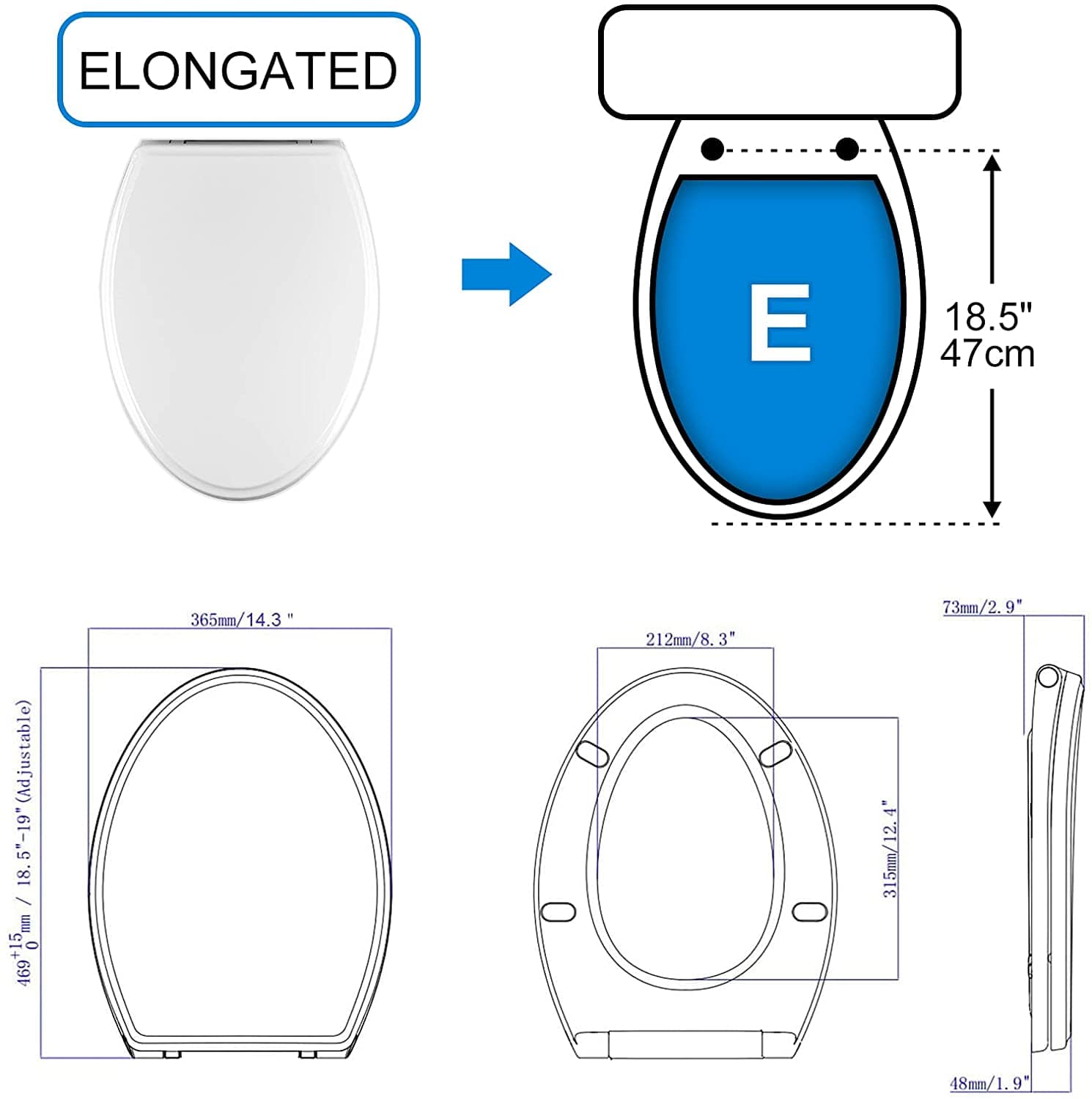 Hibbent Toilet Seats Hibbent Toilet Seat Cover Premium One-Click Quick-Release X 2 Sets of Hinges Toilet Seat Replacement